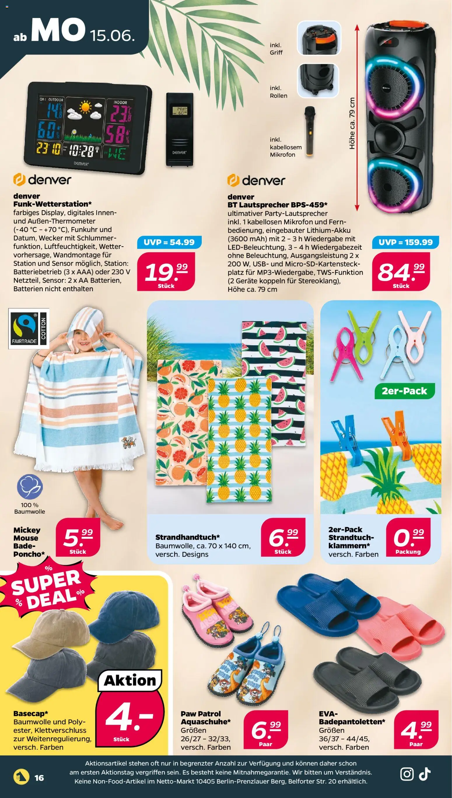 Netto Prospekt – gültig ab 15.06.2026 | Seite: 18 | Produkte: Lautsprecher, USB, Strandtuch, Wecker
