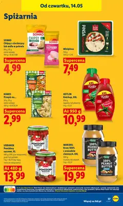 Pogląd oferty "SONKO Chipsy z ciecierzycy lub wafle w polewie, 60 g, 65 g różne rodzaje" - ważna od 14.05.2026 | Strona: 61 | Produkty: Kurczak, Wafle, Pizza, Pomidory