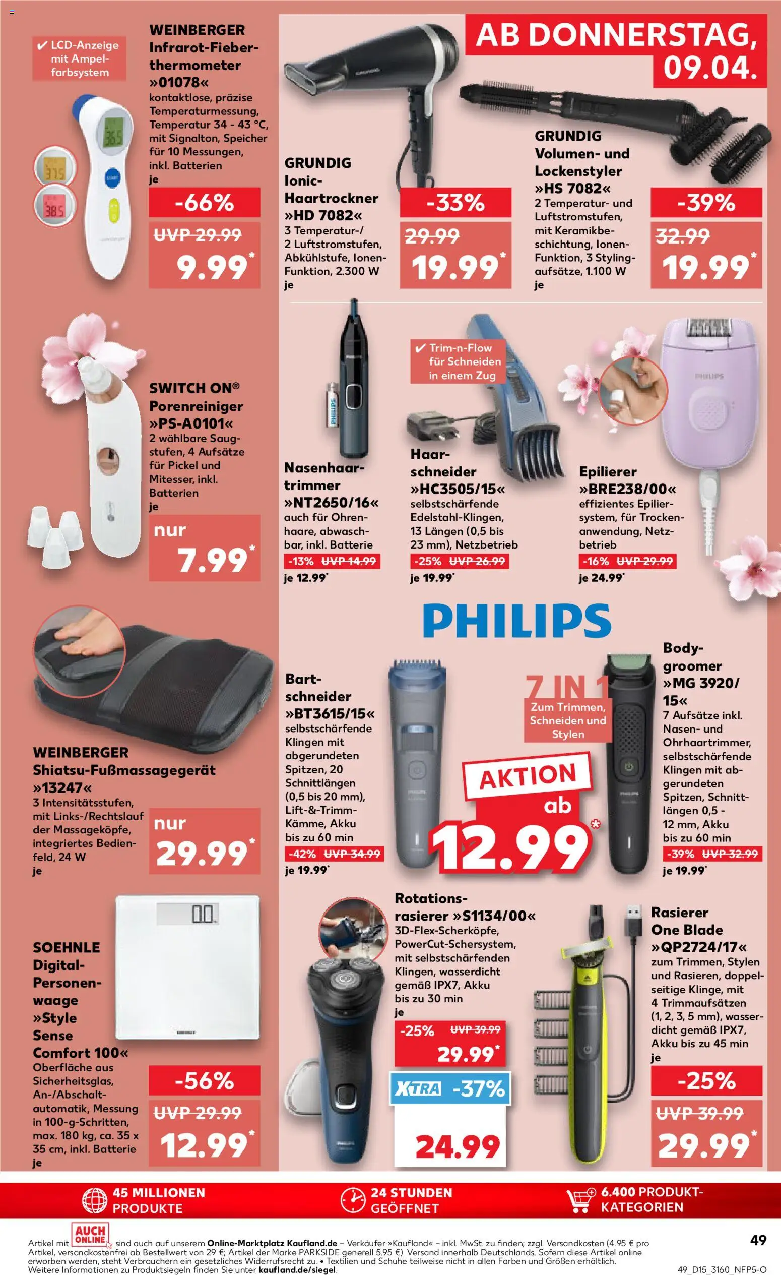 Kaufland Prospekt – gültig ab 09.04.2026 | Seite: 49 | Produkte: Philips, Thermometer, Rasierer, Haartrockner