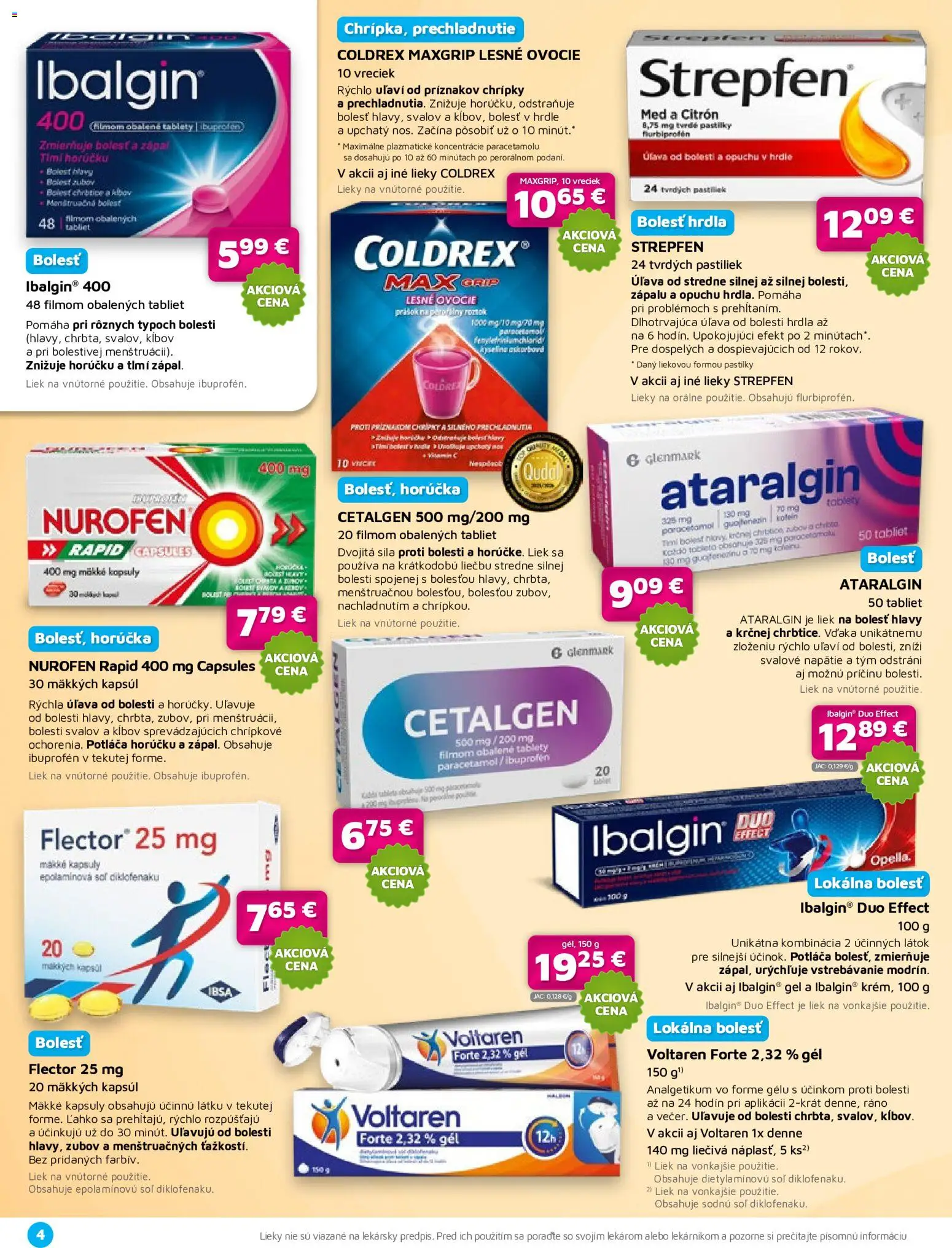 Nové Plus lekáreň akcie – leták je platný od 01.09.2026 | Strana: 4 | Produkty: Tablet, Voltaren, Soľ, Med