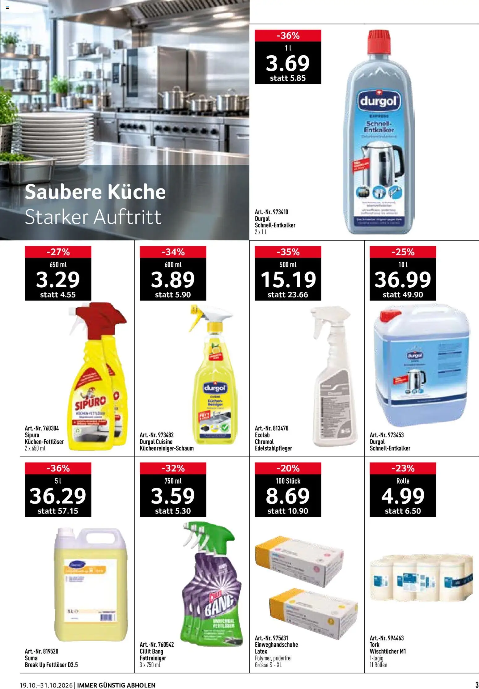 Prodega aktionen Reinigung – gültig ab 19.10.2026 | Seite: 3 | Produkte: Einweghandschuhe