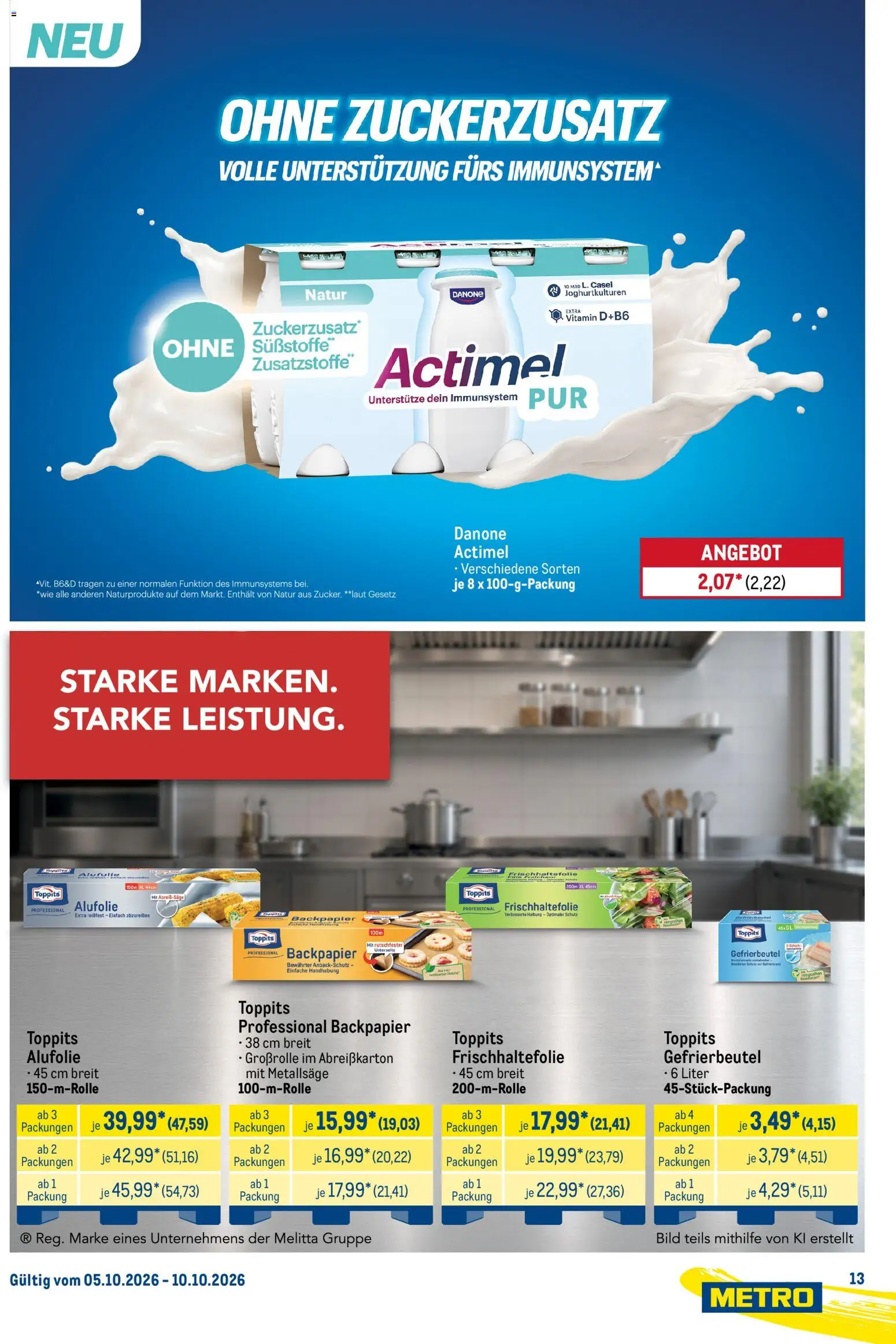 Metro Starke Marken – gültig ab 05.10.2026 | Seite: 13 | Produkte: Süßstoffe, Melitta, Actimel