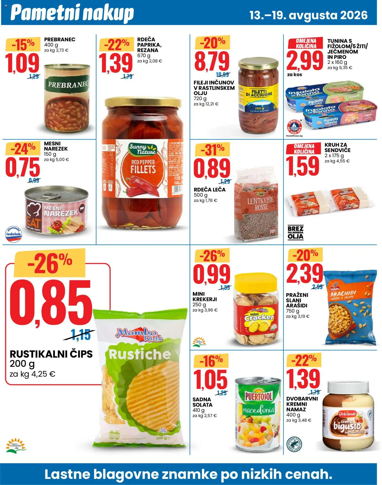 Novi Eurospin katalog ponudbe – veljaven od 13.08.2026 | Stran: 8 | Izdelki: Namaz, Kos, Leča, Cips