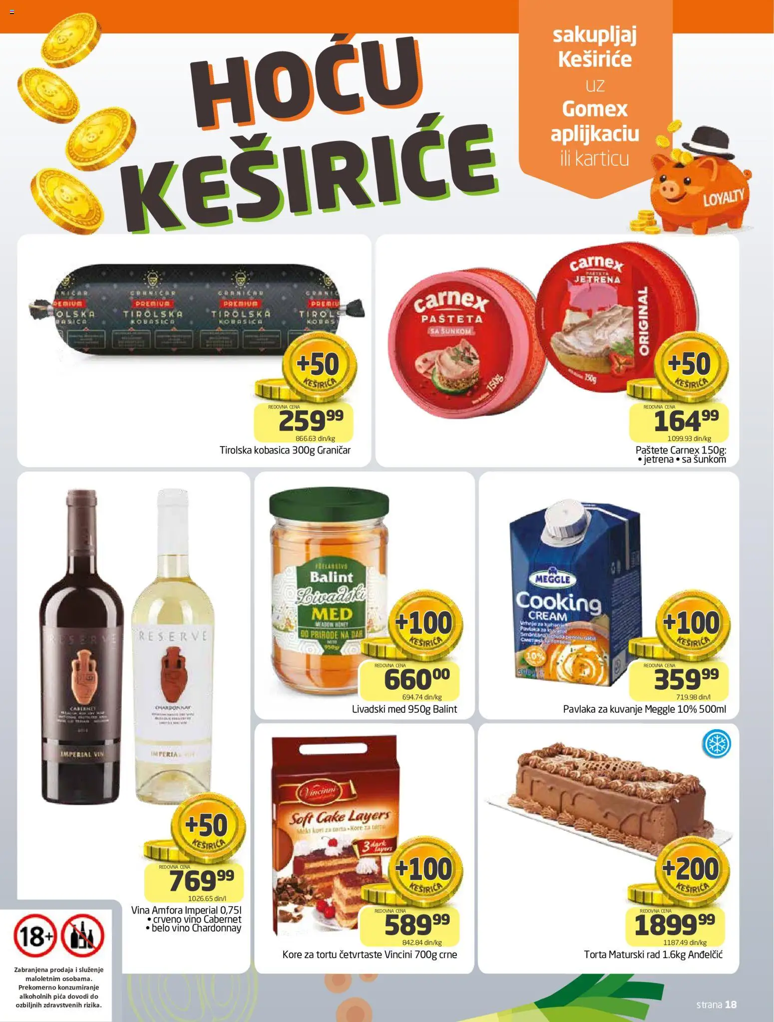 Gomex katalog - važi od 19.08.2026 | Strana: 18 | Proizvode: Med, Kobasica, Torta, Pavlaka