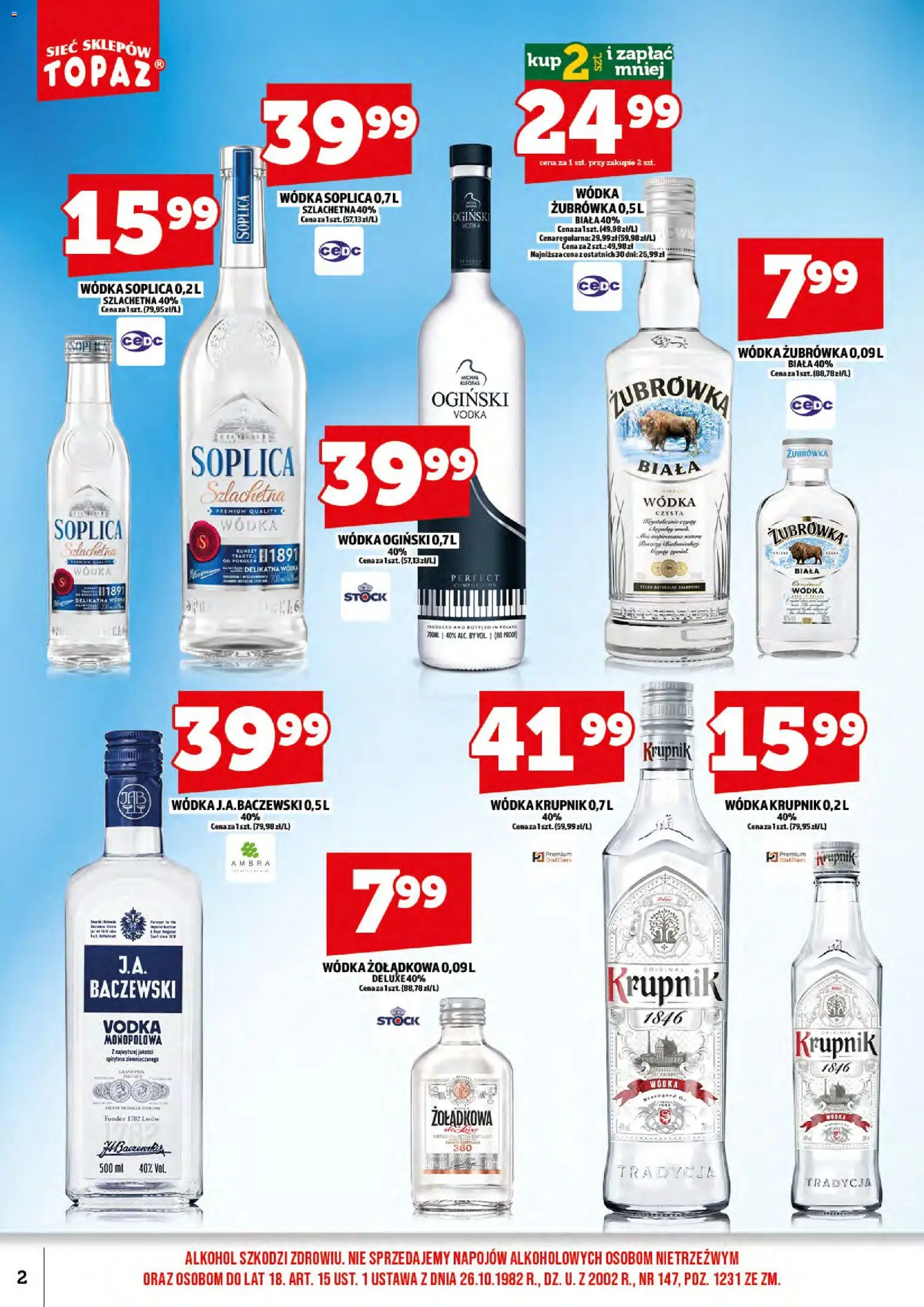 Topaz gazetka alkoholowa od 17.08.2026 | Strona: 4 | Produkty: Ogiński, Żubrówka, Vodka, Alkohol