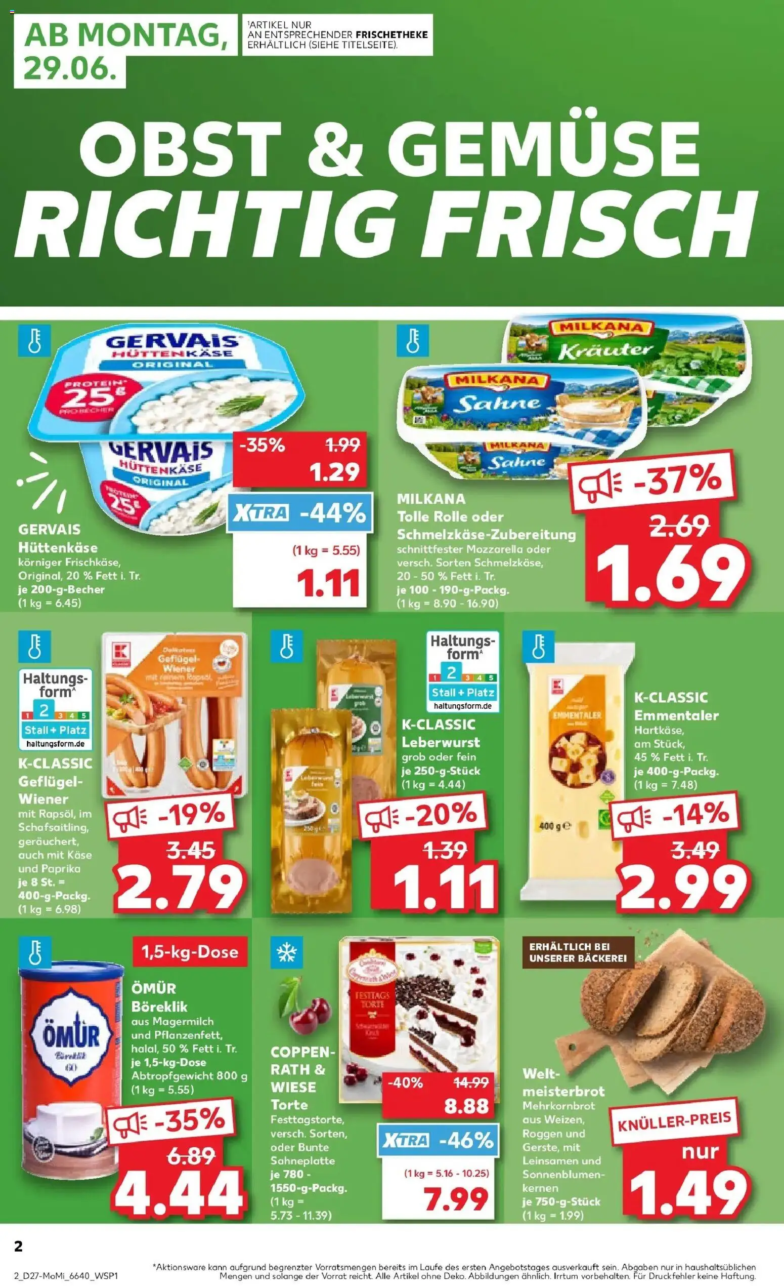 Kaufland Prospekt Peißenberg – gültig ab 29.06.2026 | Seite: 2 | Produkte: Mozzarella, Gemüse, Paprika, Sahne