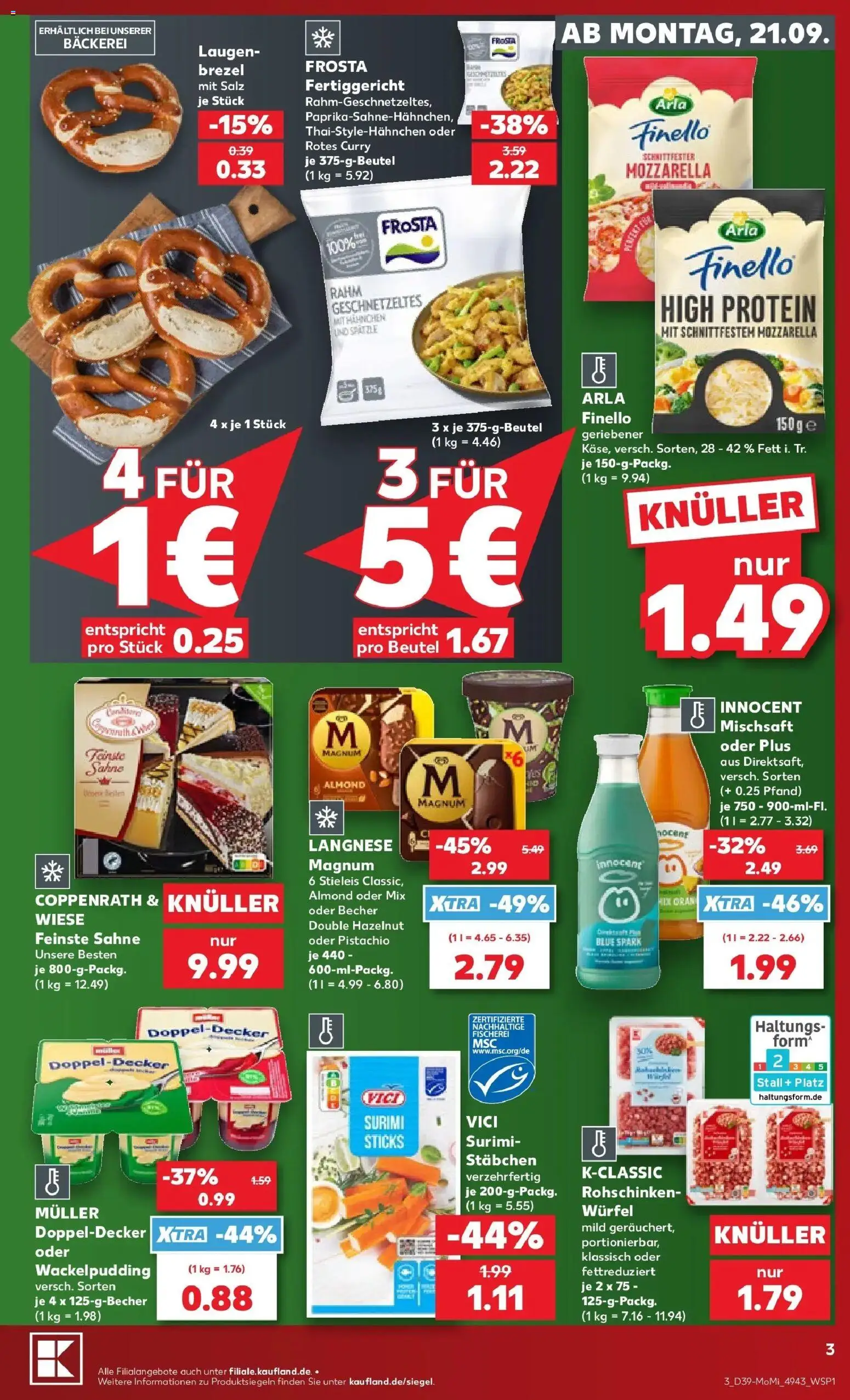 Prospekt Kaufland ab 21.09.2026 » Angebote Online zum Blättern | Seite: 3 | Produkte: Langnese, Bäckerei, Frosta, Salz