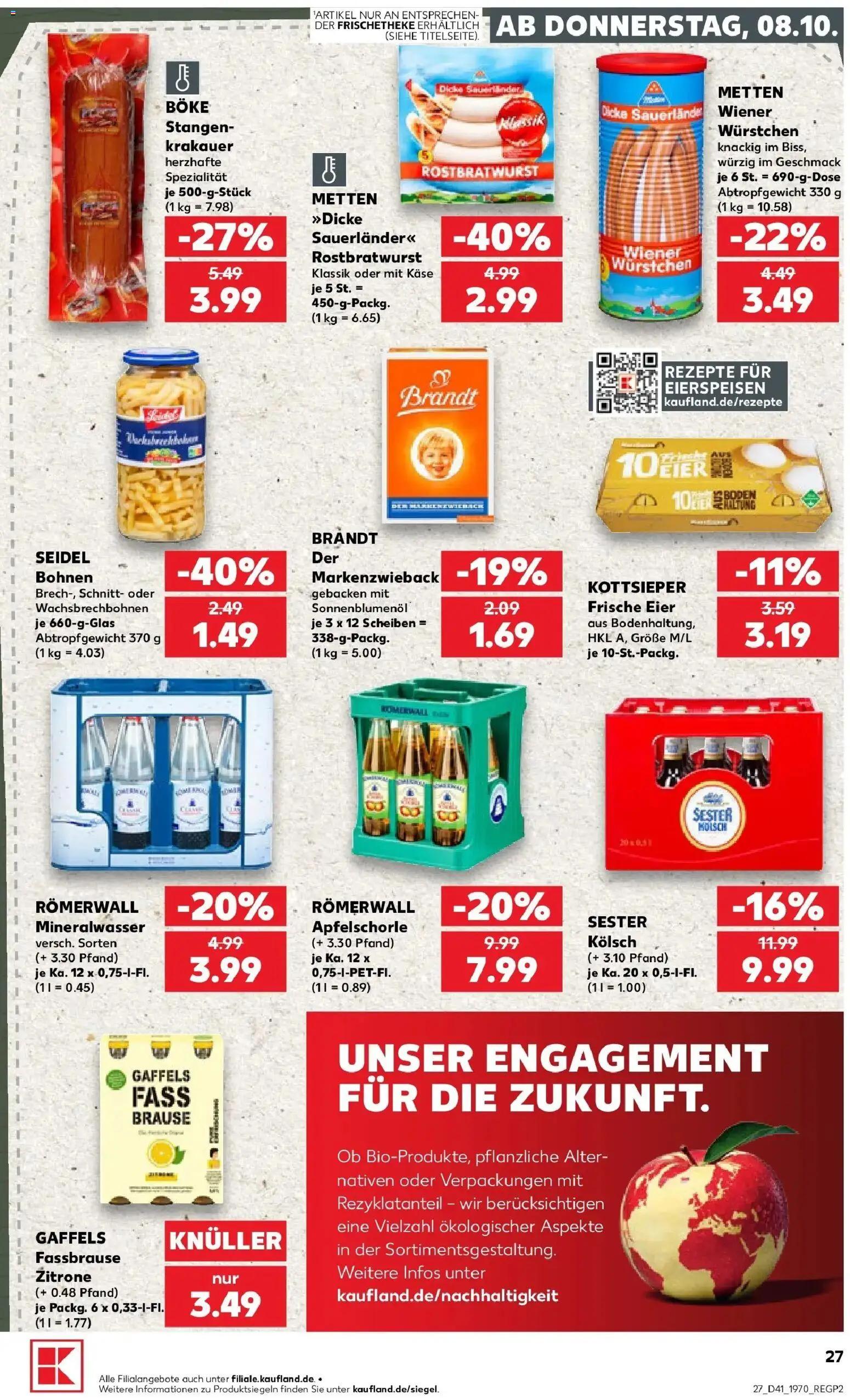 Prospekt Kaufland ab 08.10.2026 » Angebote Online zum Blättern | Seite: 27 | Produkte: Eier, Mineralwasser, Zitrone, Fassbrause