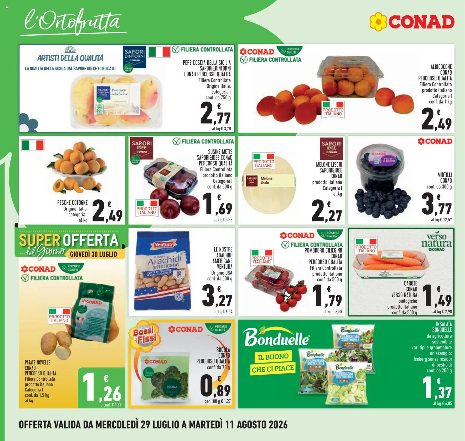 Volantino Conad del 29/07/2026 | Pagina: 2 | Prodotti: Pere, Carote, Arachidi, Pesche