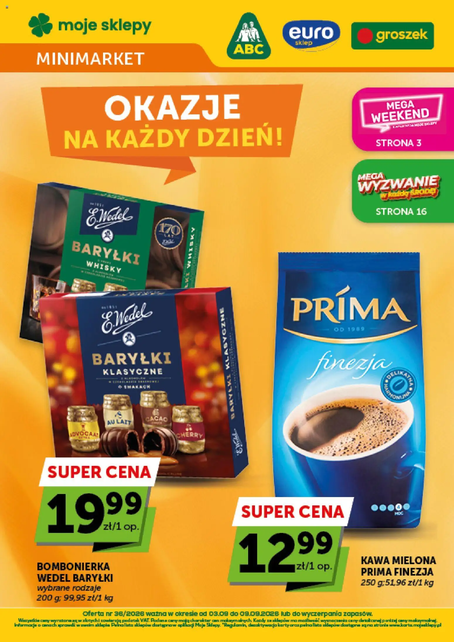 Groszek gazetka - Minimarket od 03.09.2026 | Strona: 1 | Produkty: Groszek, Bombonierka, Kawa, Kawa mielona