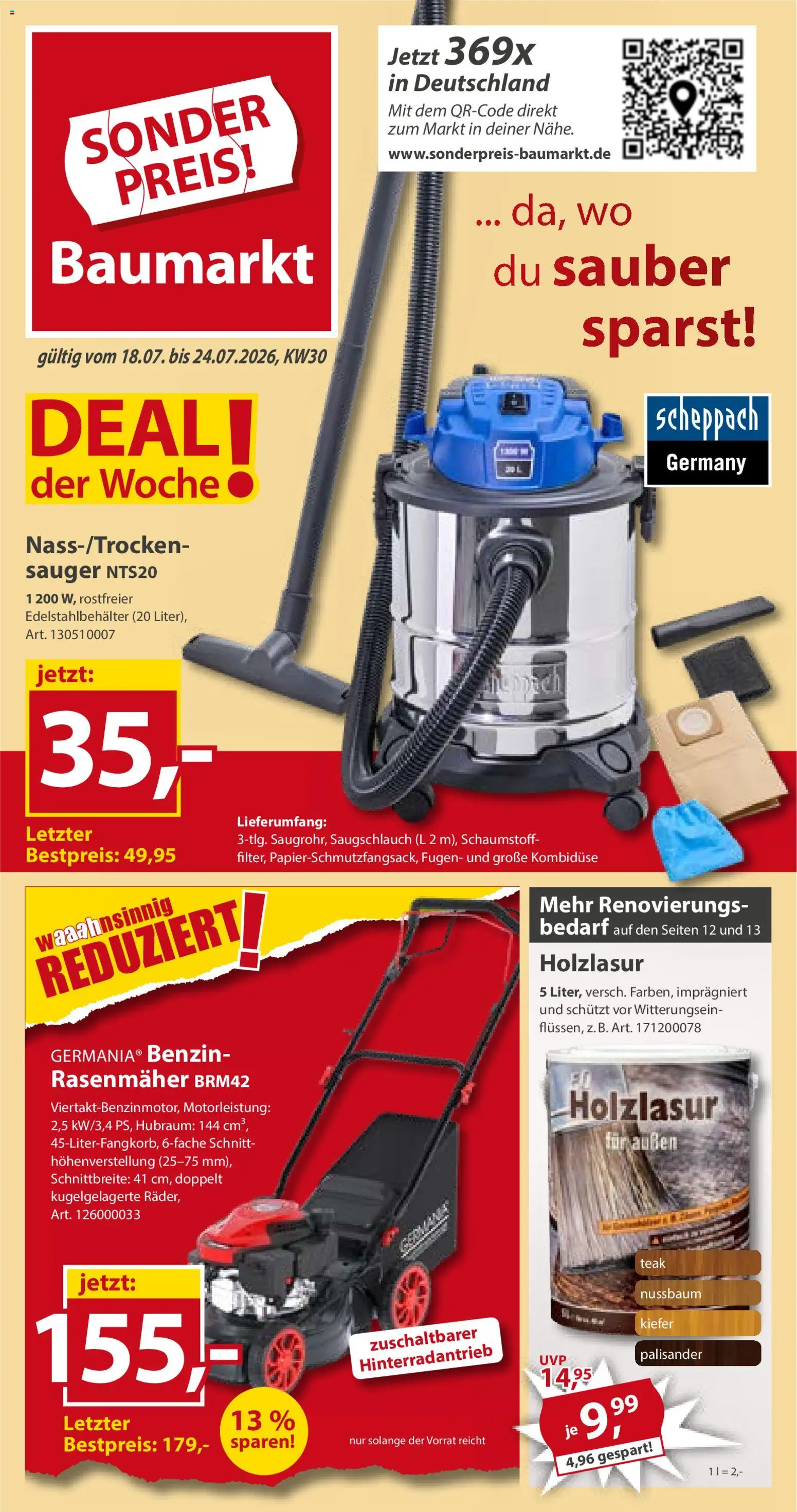 Sonderpreis Baumarkt Prospekt – gültig ab 18.07.2026 | Seite: 1 | Produkte: Rasenmäher