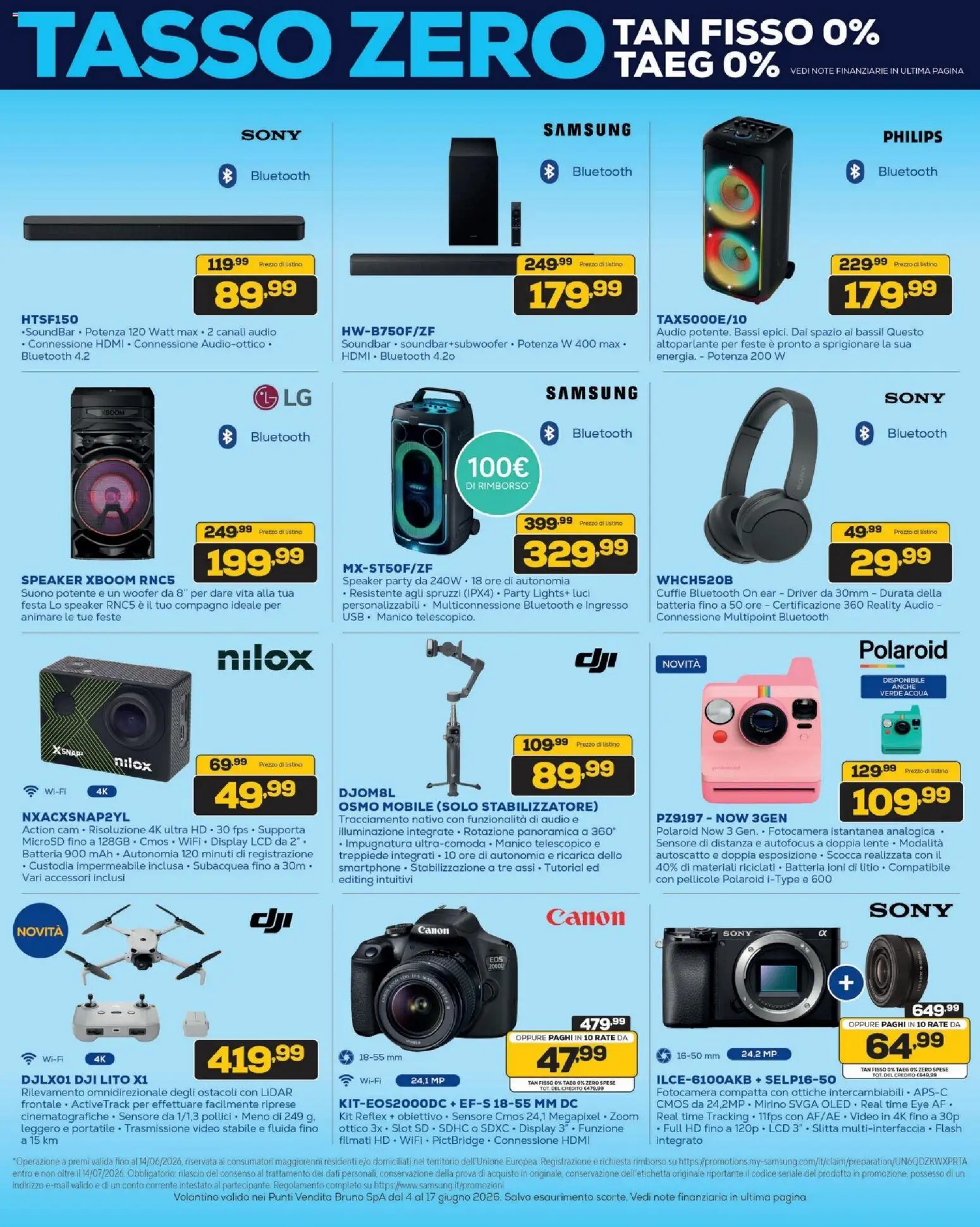 Volantino BRUNO del 04.06.2026 | Pagina: 11 | Prodotti: Fotocamera istantanea, Speaker, Batteria, Samsung