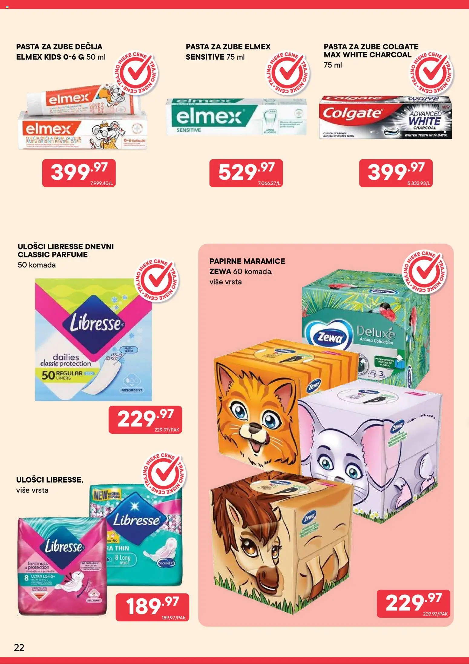 PerSu katalog - važi od 01.08.2026 | Strana: 22 | Proizvode: Maramice, Papirne maramice, Ulošci, Pasta za zube