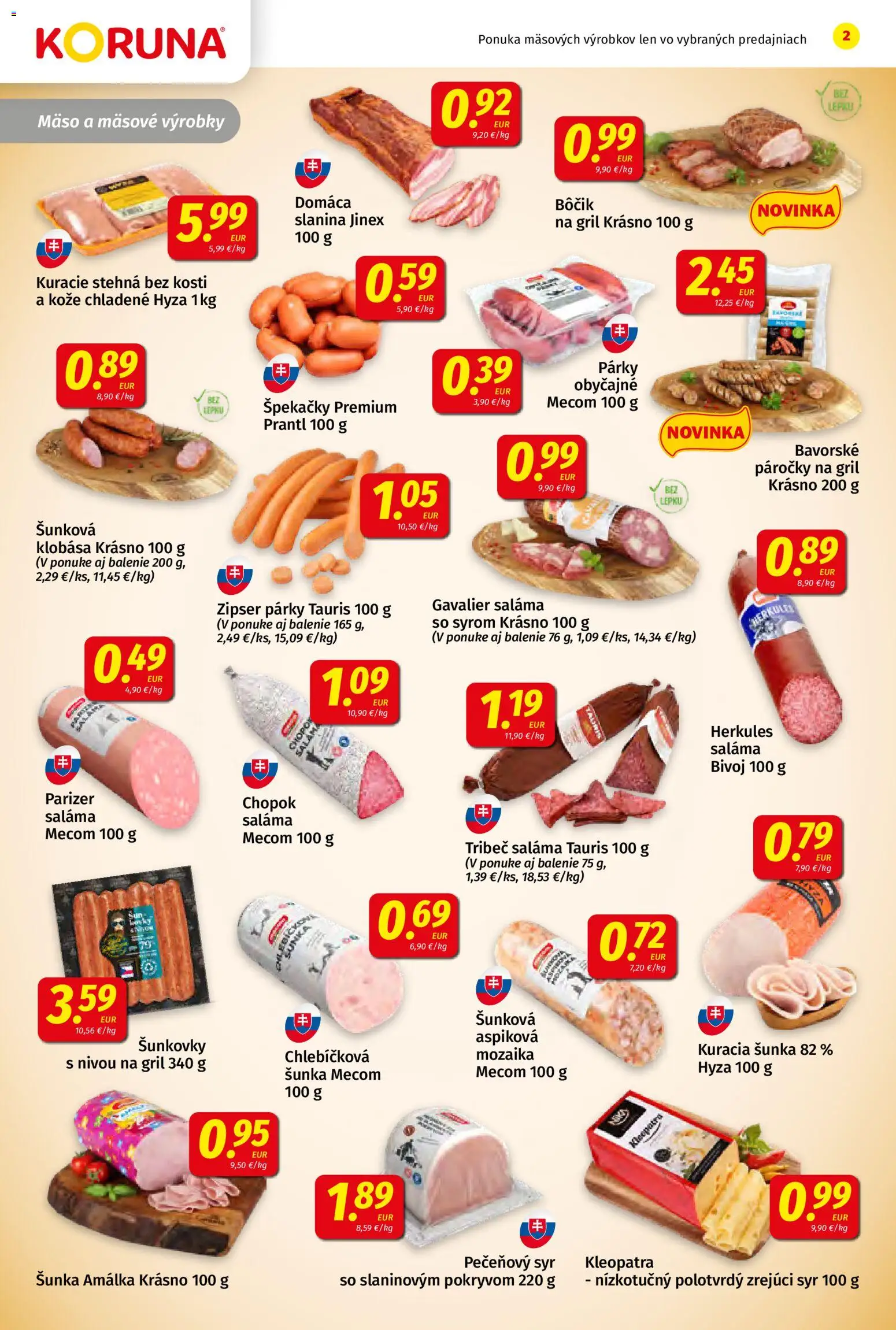 Nové Koruna akcie – leták je platný od 22.05.2026 | Strana: 2 | Produkty: Gril, Syr, Slanina, Klobása