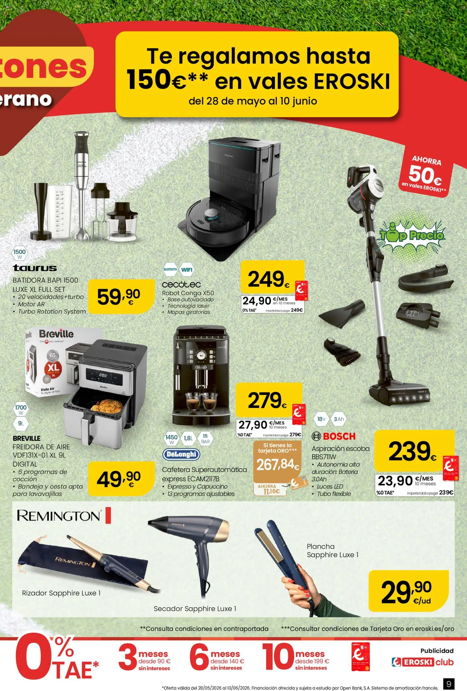 Eroski Conekta Ofertones de verano │ válido desde el 28.05.2026 | Página: 9 | Productos: Plancha, Robot, Freidora, Batería