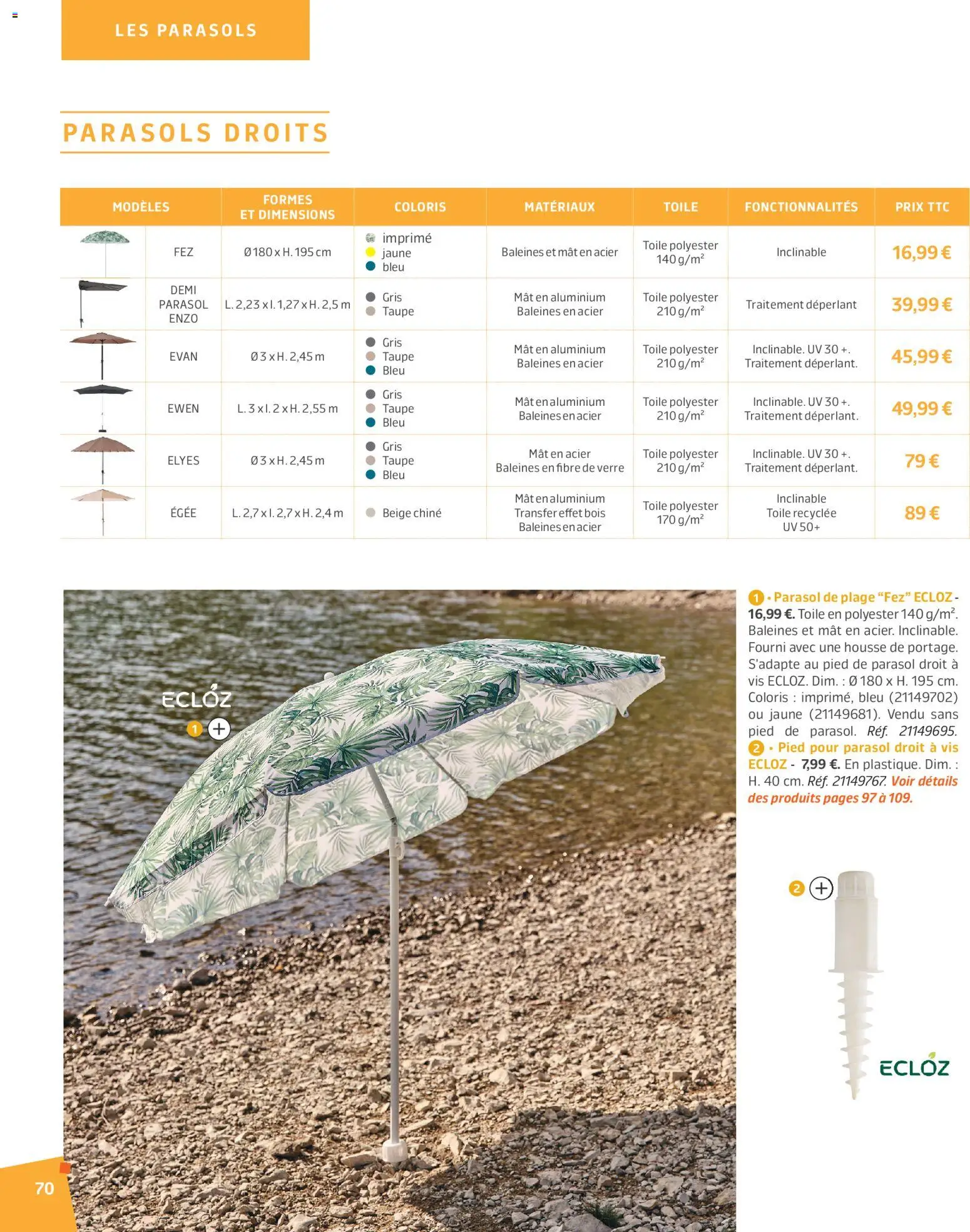 {H1} | Page: 70 | Produits: Parasol, Pied de parasol