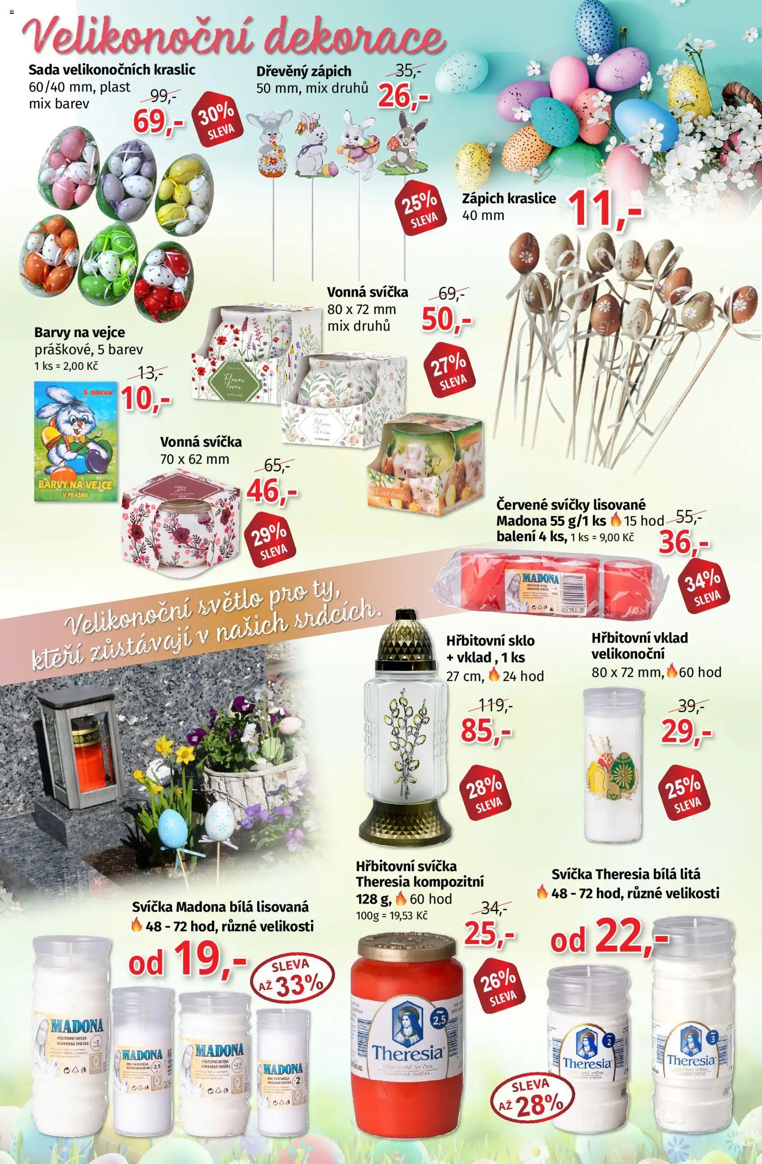 Prior - Akční Nabídka Velikonočních Dekorací od 10.03.2026 | Strana: 4 | Produkty: Zápich, Svíčka, Svíčky, Dekorace