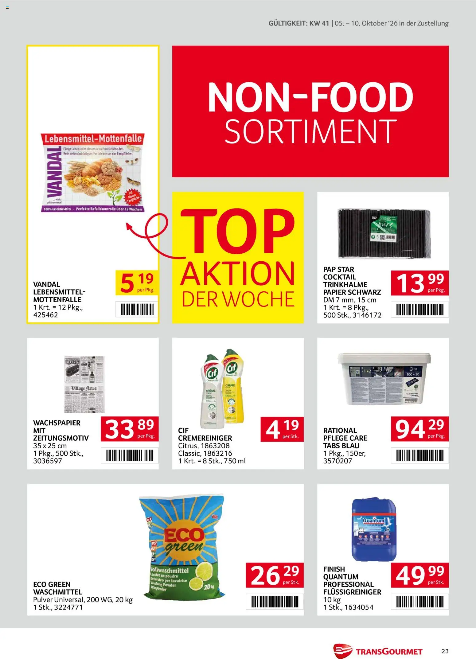 Transgourmet Zustellaktion gültig ab 05.10.2026 | Seite: 23 | Produkte: Lebensmittel, Creme, Waschmittel