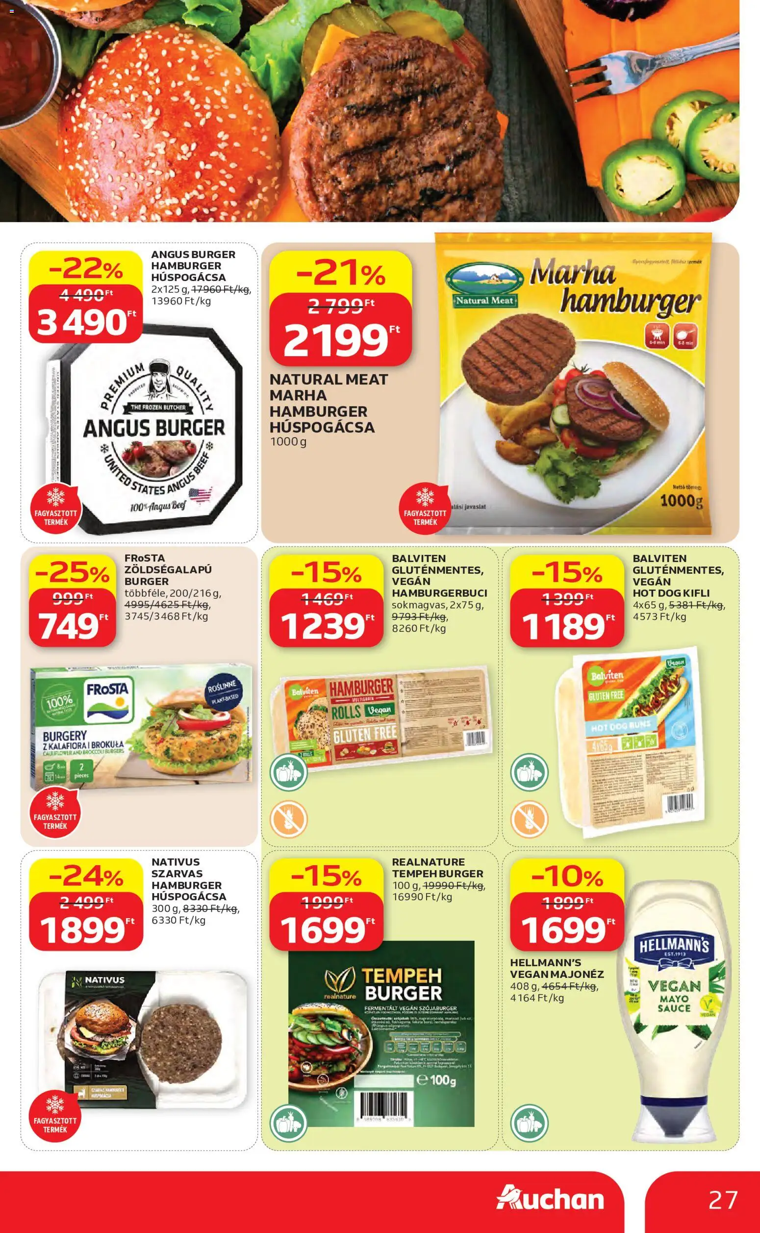 Auchan akciós ujság - amely érvényes a következő dátumtól: 07.05.2026 | Oldal: 27 | Termékek: Hot dog, Hamburger, Kifli, Majonéz