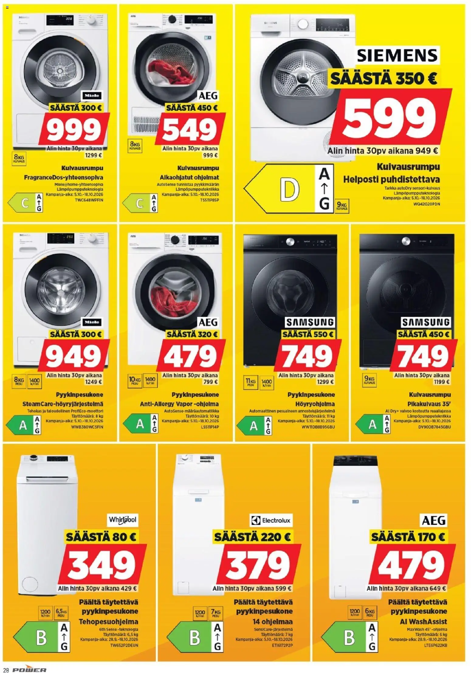 Power tarjoukset – voimassa 28/09/2026 alkaen | Sivu: 28 | Tuotteet: Kuivausrumpu
