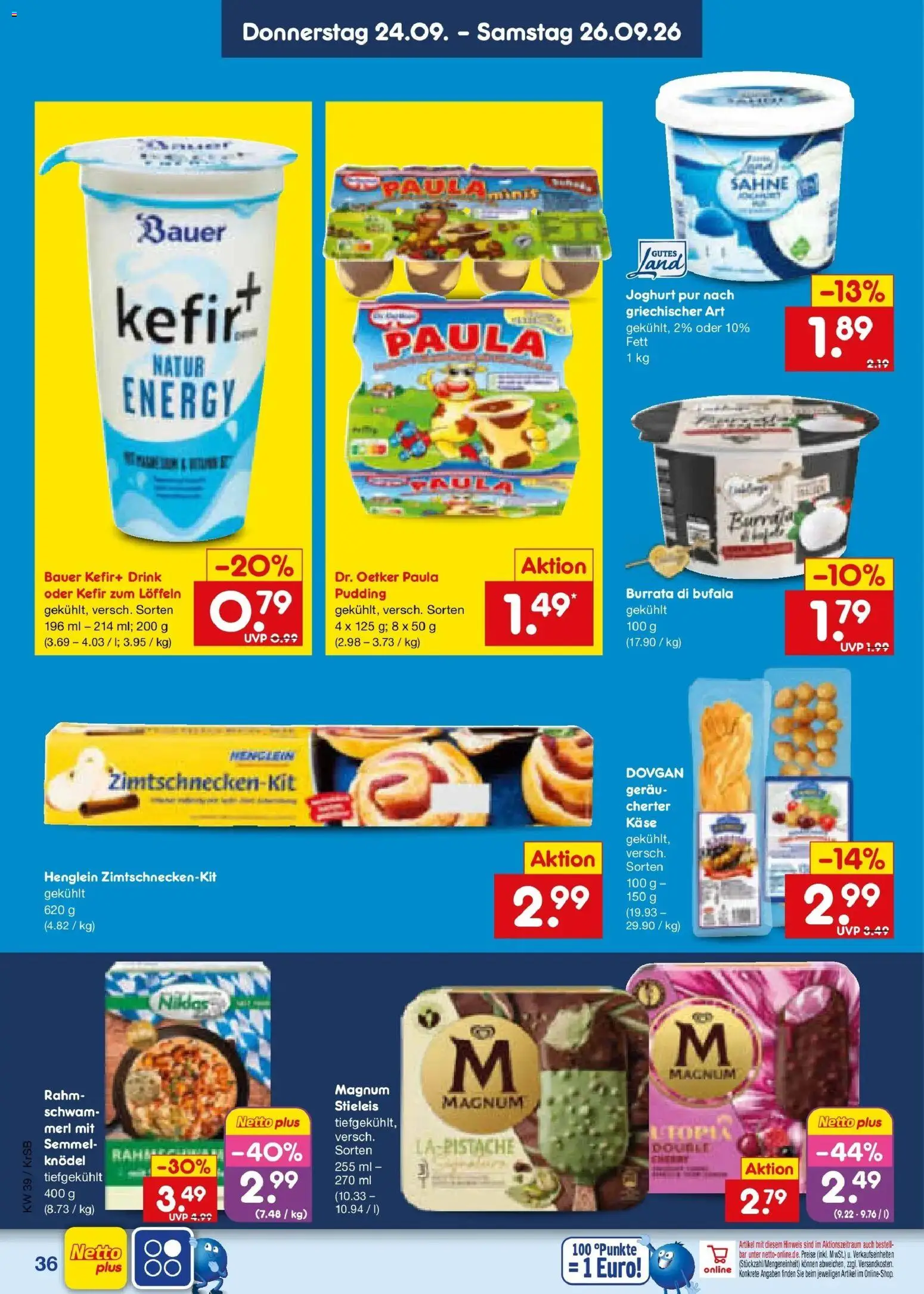 Netto Marken-Discount Prospekt Baesweiler – gültig ab 21.09.2026 | Seite: 52 | Produkte: Kefir, Energy, Käse, Sahne
