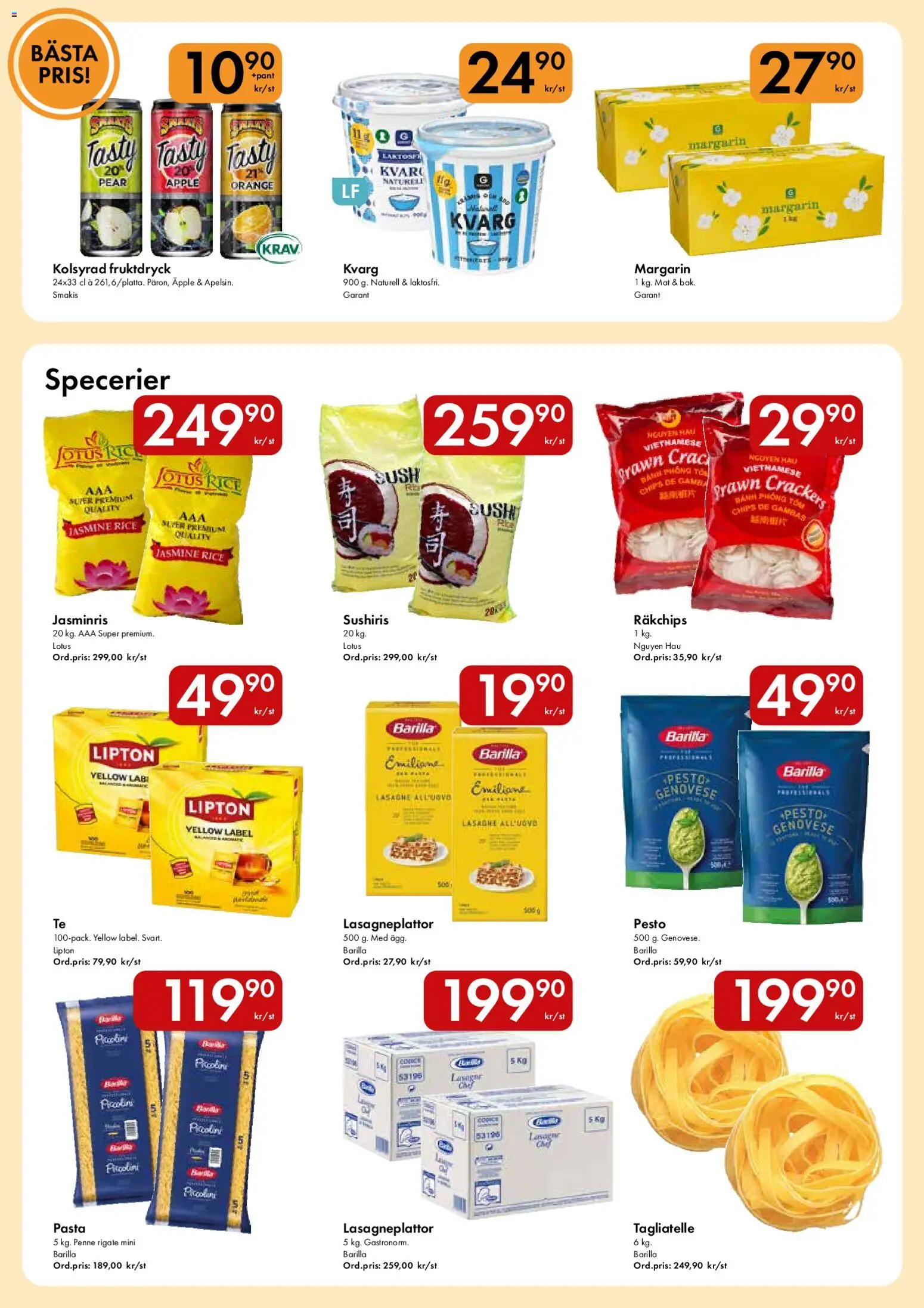 Snabbgross reklamblad aktuell från 24/08/2026 | Sida: 10 | Produkter: Lasagne, Lotus, Margarin, Jasminris