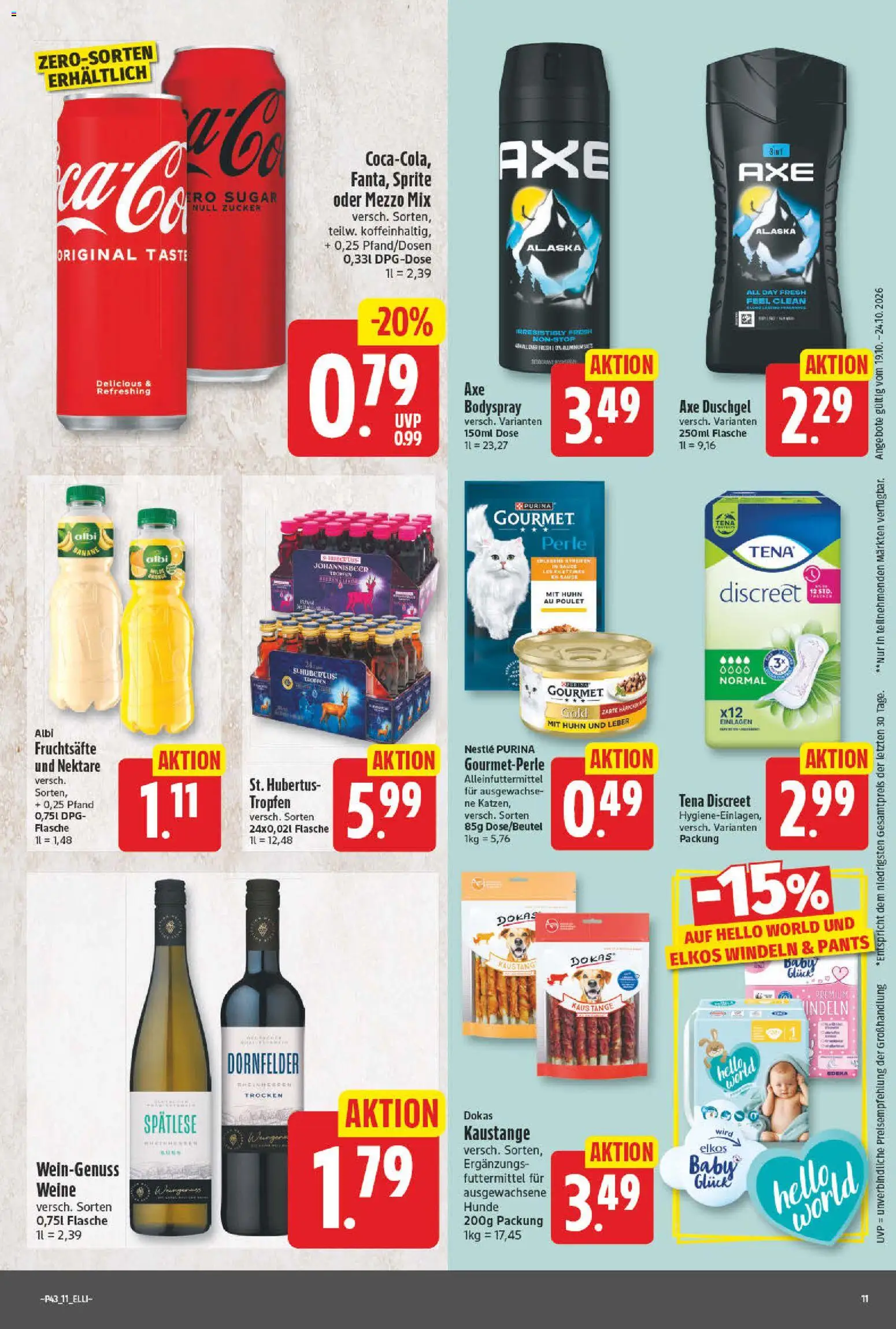 Elli Markt Prospekt – gültig ab 19.10.2026 | Seite: 11 | Produkte: Mezzo mix, Sprite, Duschgel, Axe