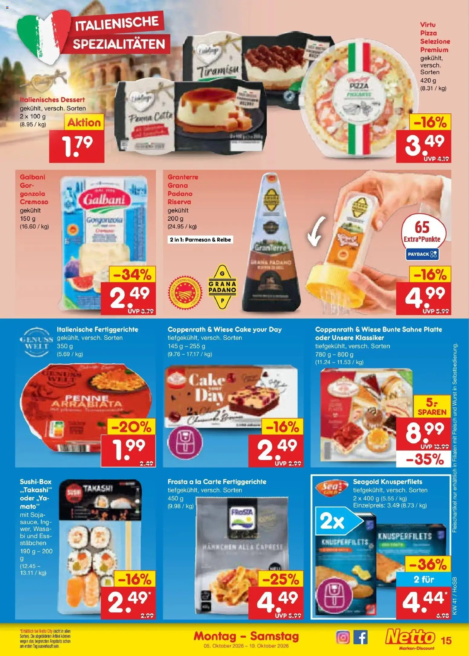 Netto Marken-Discount Prospekt Hannover – gültig ab 05.10.2026 | Seite: 15 | Produkte: Grana Padano, Fertiggerichte, Sahne, Fleisch