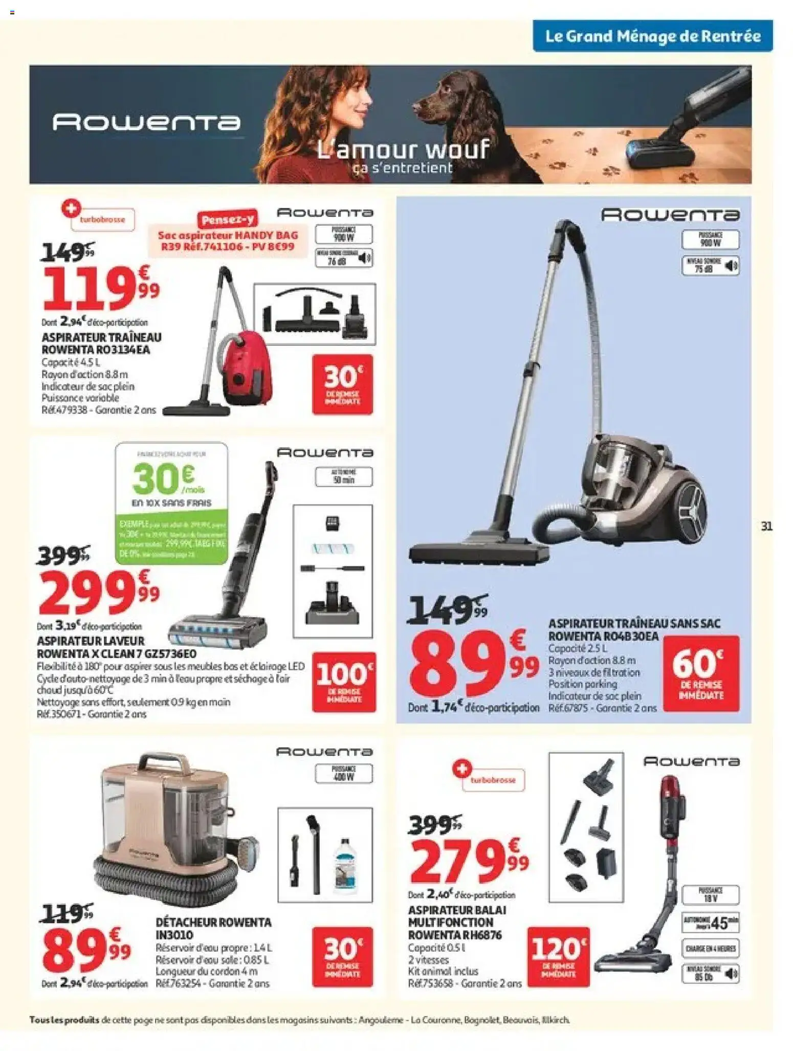 {H1} | Page: 31 | Produits: Aspirateur traîneau, Rowenta, Réservoir d'eau, Balai