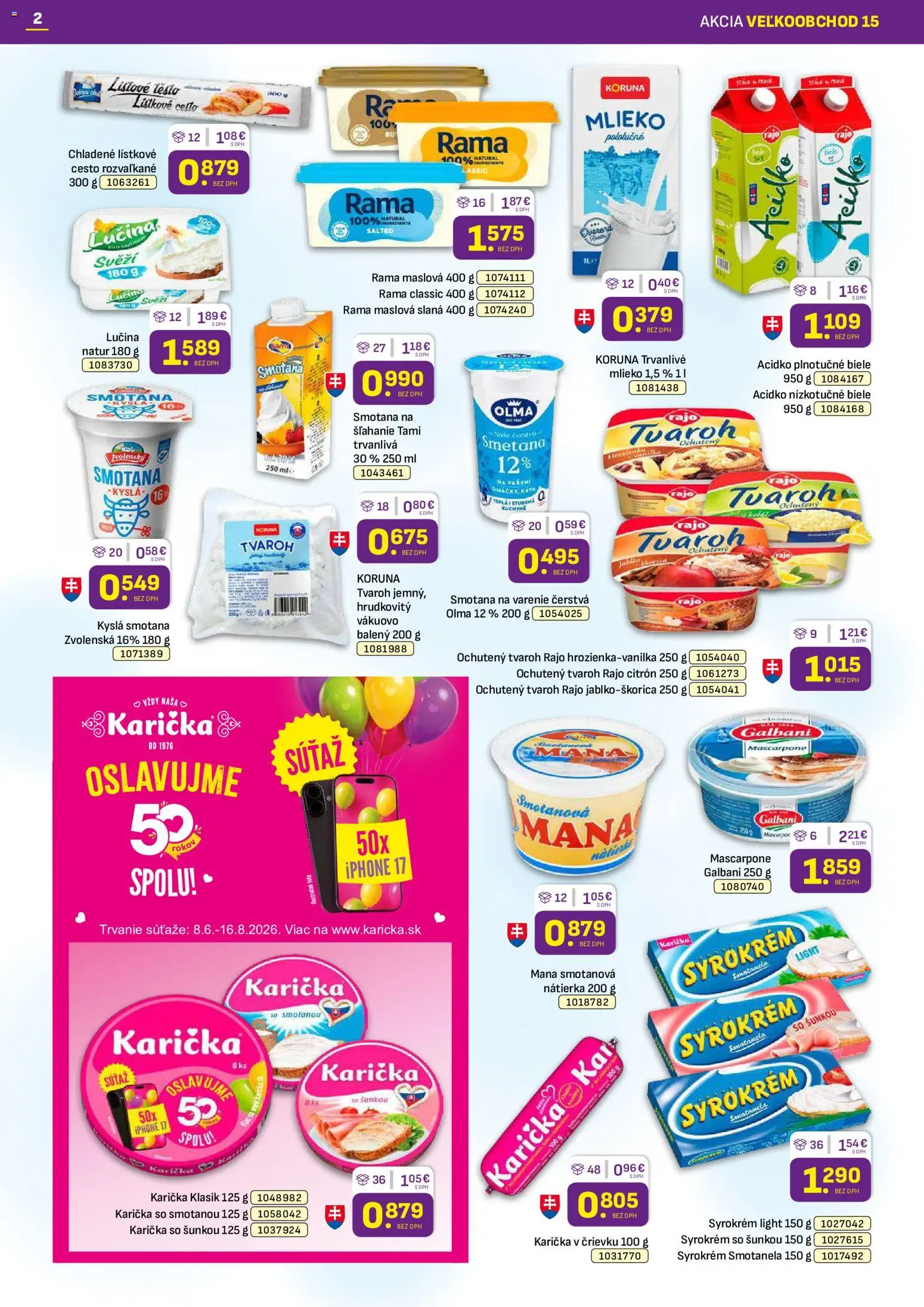 Nové Libex akcie – leták je platný od 27.07.2026 | Strana: 2 | Produkty: Nátierka, Tvaroh, Hrozienka, Mascarpone