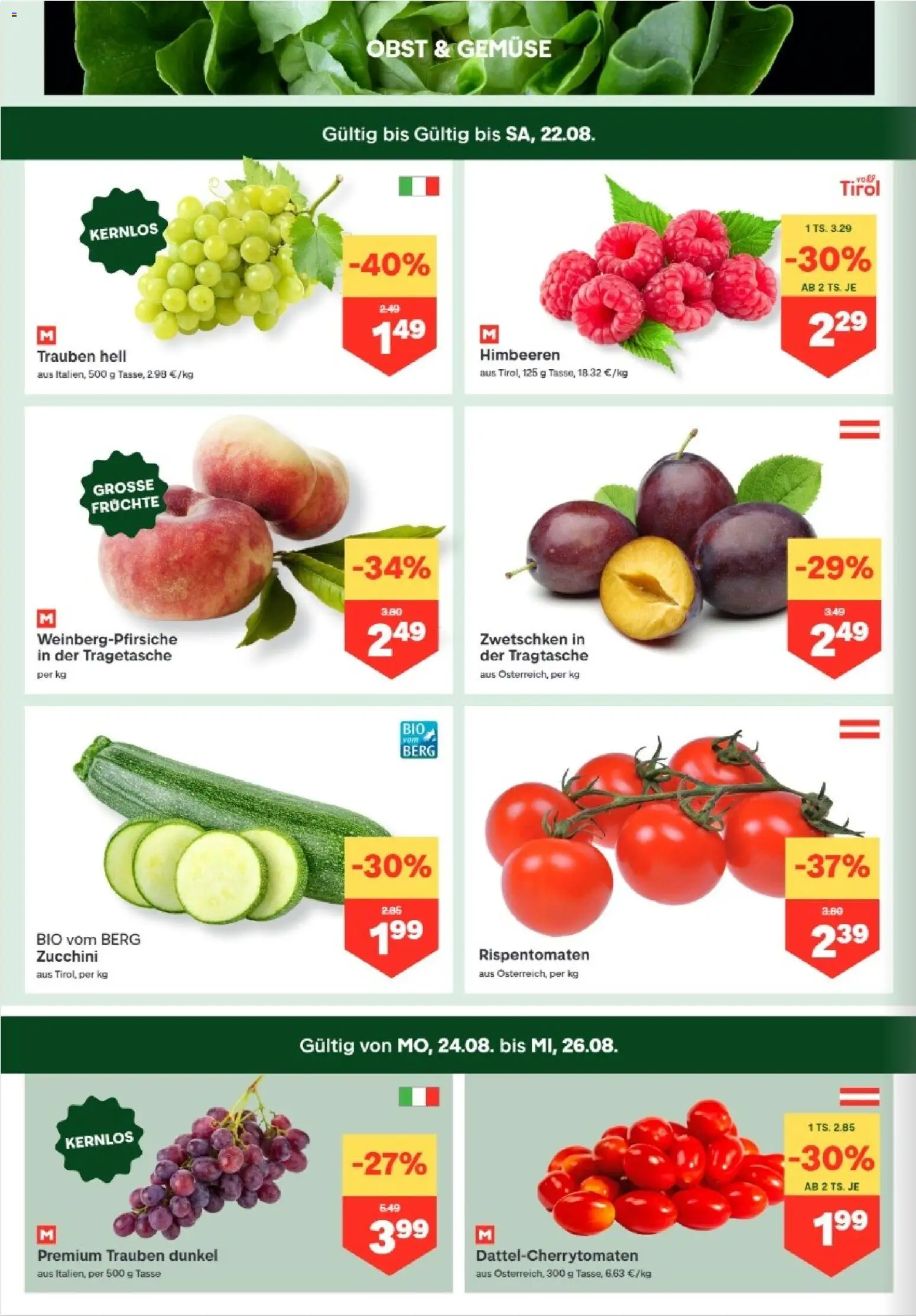 MPREIS Hohenems gültig ab 20.08.2026 | Seite: 2 | Produkte: Gemüse, Obst, Zucchini
