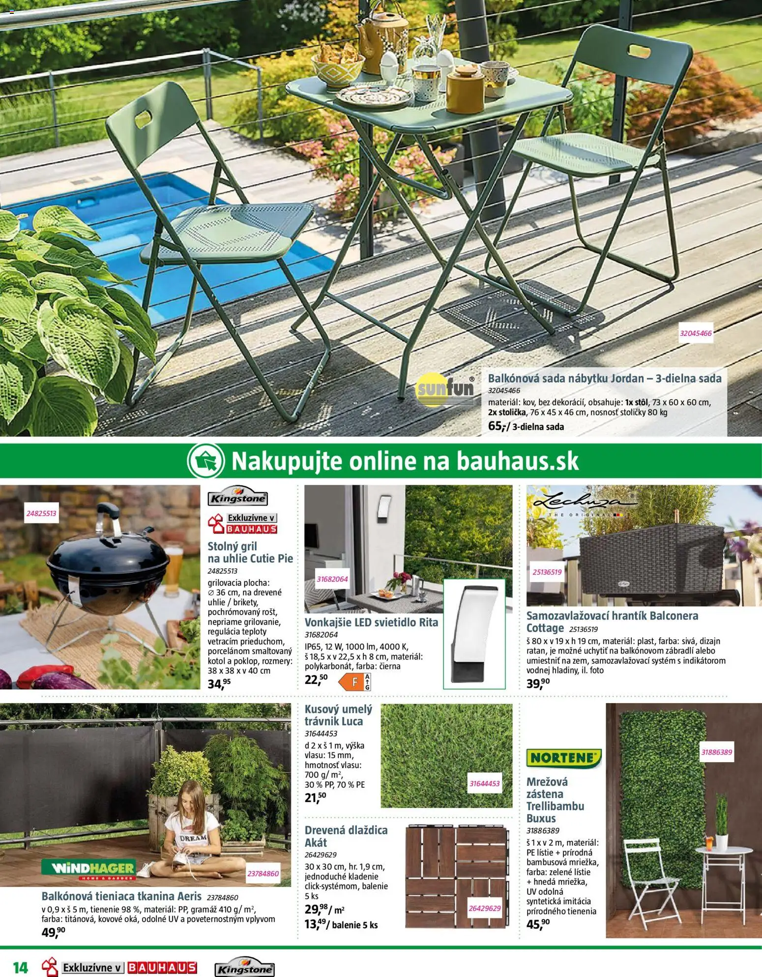 Nové Bauhaus akcie – leták je platný od 23.03.2026 | Strana: 14 | Produkty: Gril, Stoličky, Zástena, Svietidlo
