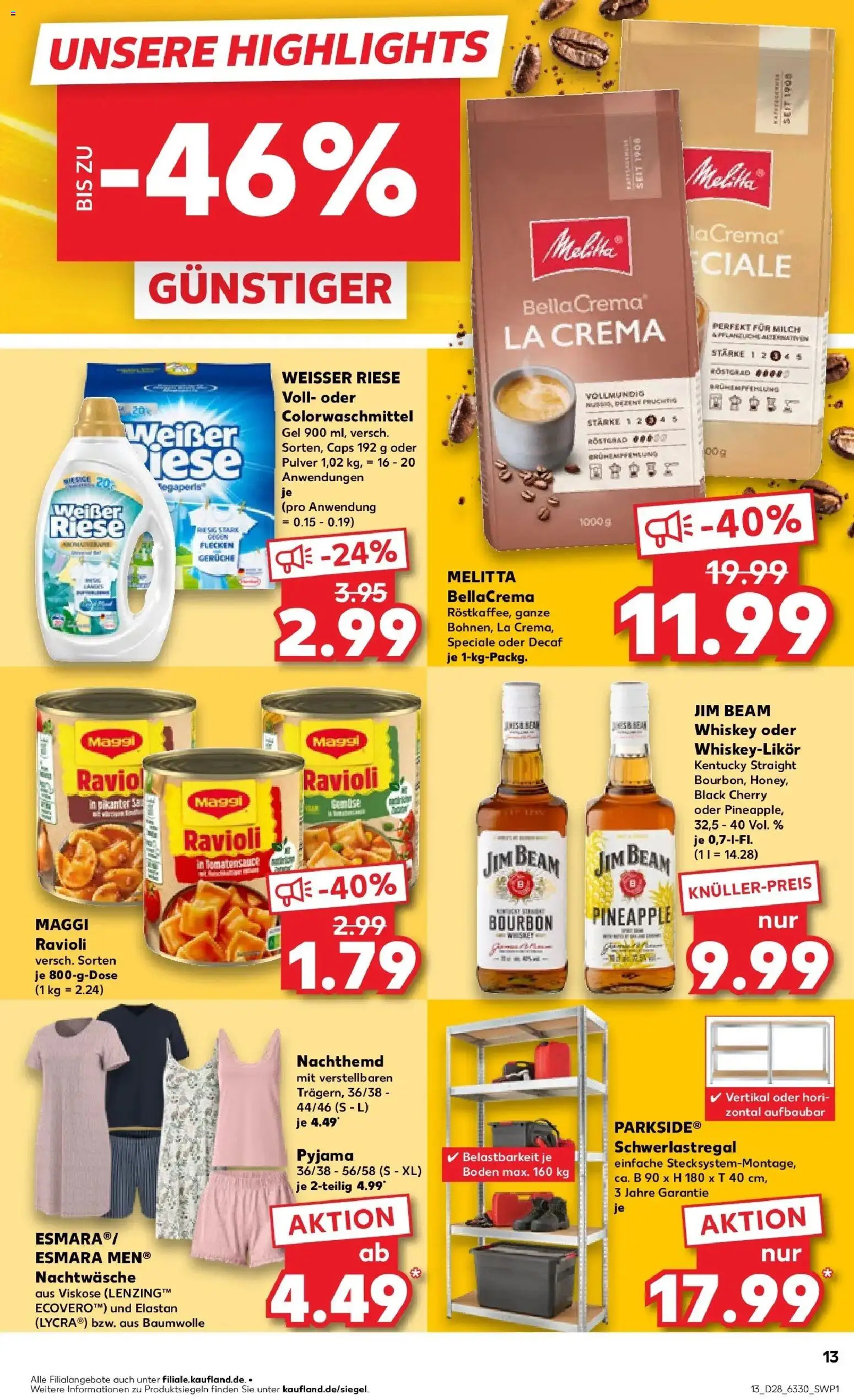 Kaufland Prospekt Rheda-Wiedenbrück – gültig ab 09.07.2026 | Seite: 13 | Produkte: Milch, Schwerlastregal, Bourbon, Whiskey