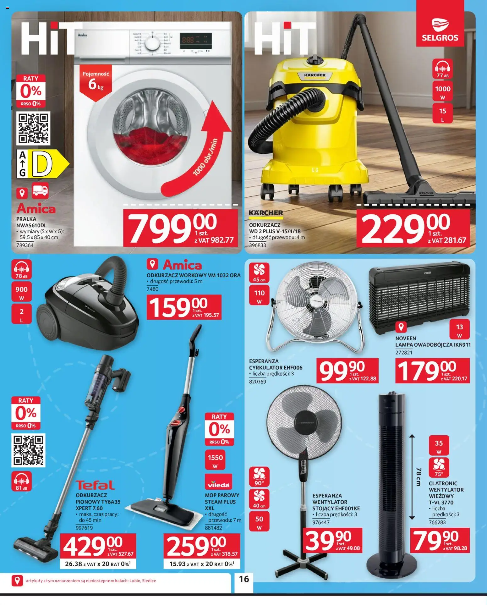 Selgros cash&carry gazetka - Oferta przemysłowa od 18.06.2026 | Strona: 18 | Produkty: Pralka, Wentylator, Mop parowy, Vileda
