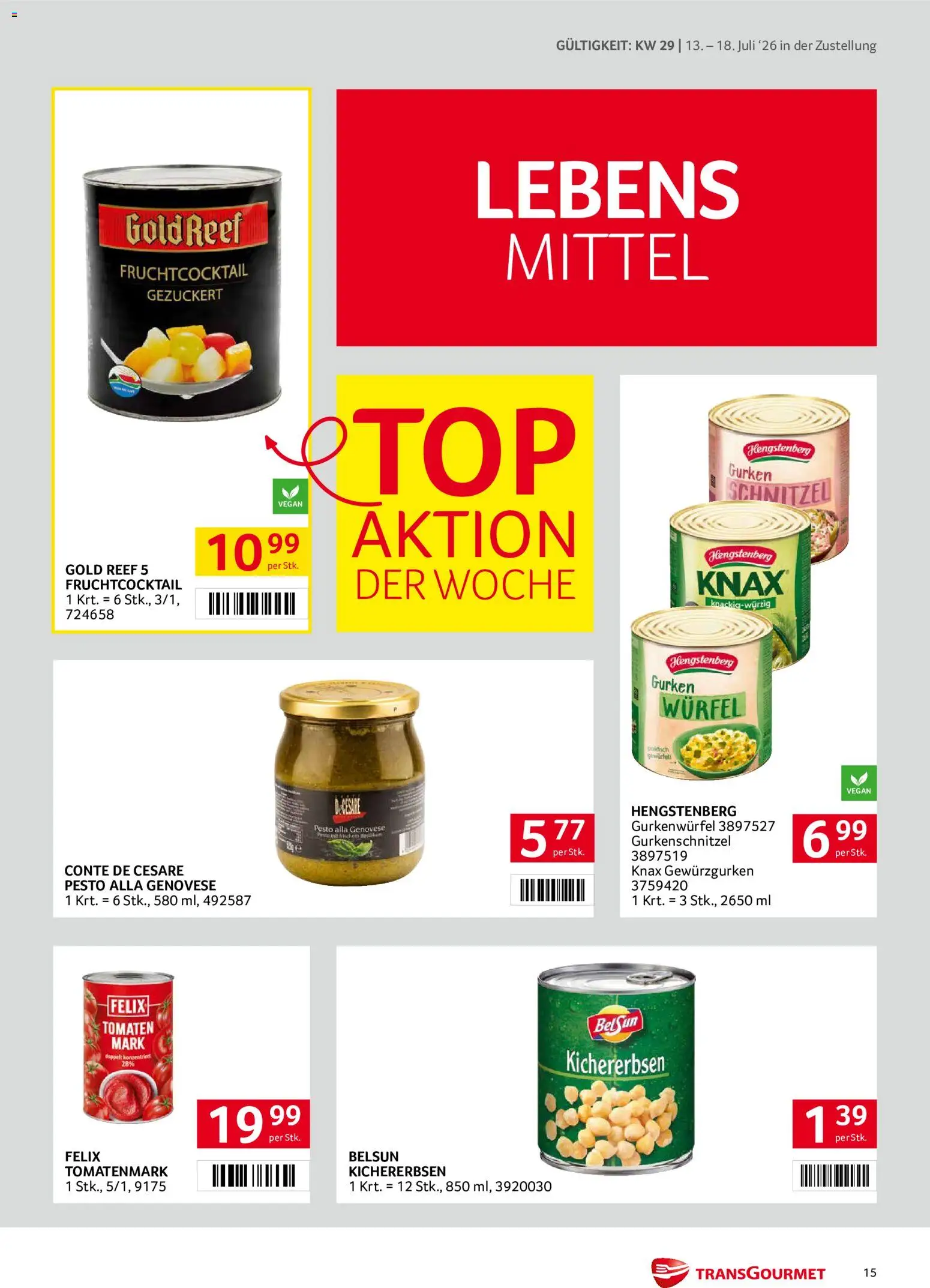 Transgourmet Zustellaktion gültig ab 13.07.2026 | Seite: 15 | Produkte: Gurken, Tomaten