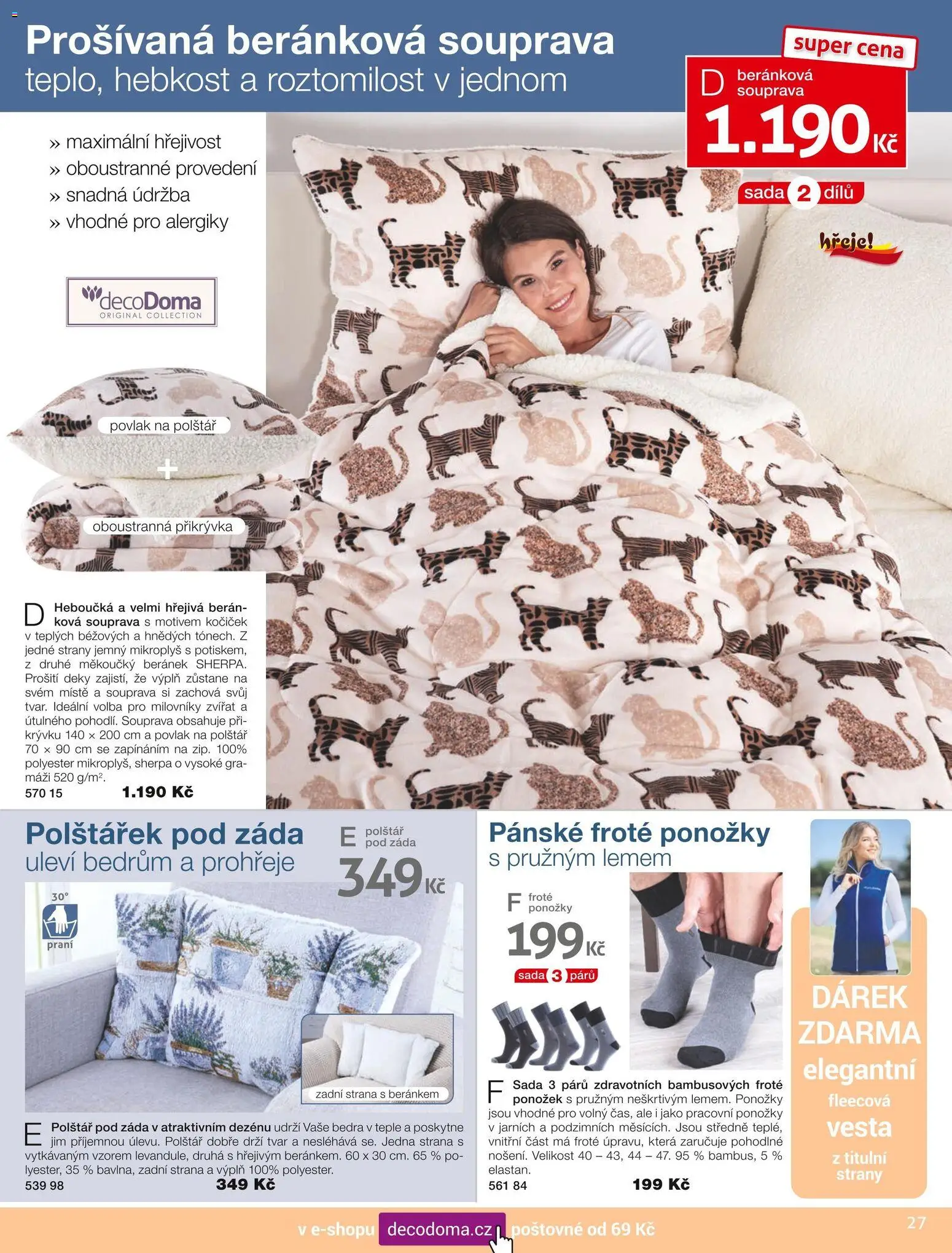 Decodoma katalog Podzim 2026 od 01.09.2026 | Strana: 27 | Produkty: Vesta, Ponožky, Polštář, Deky