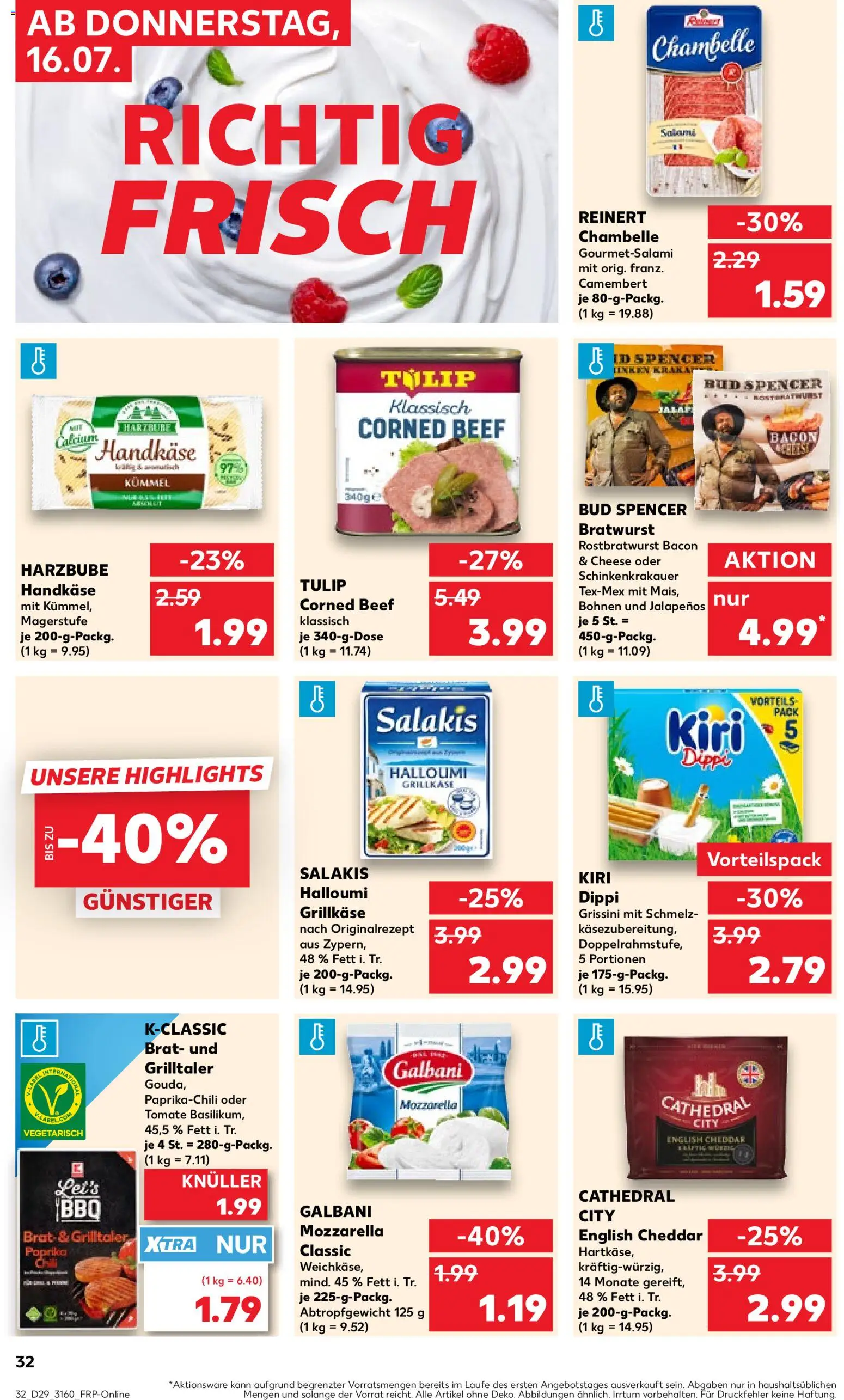 Kaufland Prospekt Potsdam – gültig ab 16.07.2026 | Seite: 32 | Produkte: Bratwurst, Paprika, Salakis, Salami