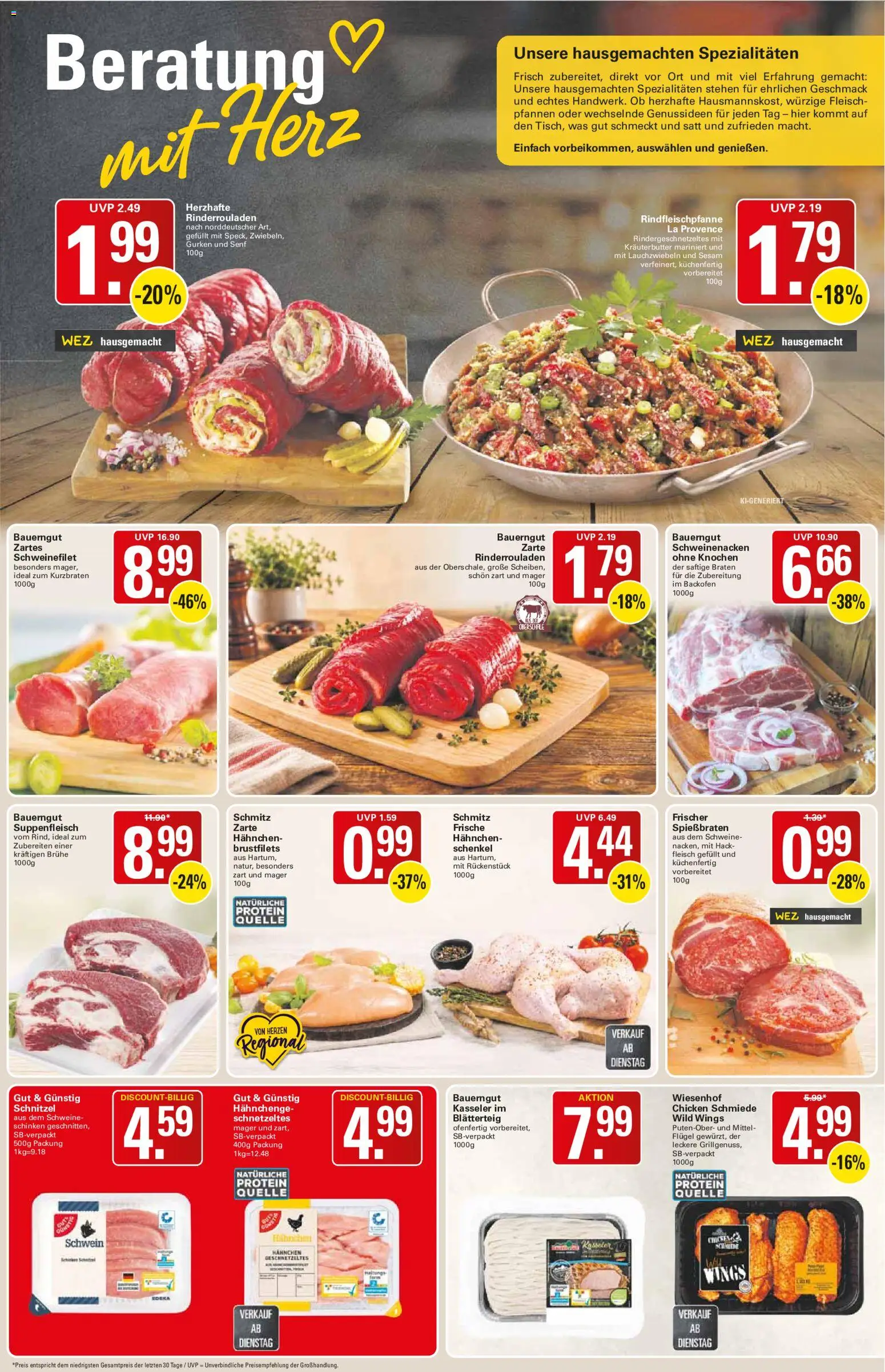 WEZ Prospekt – gültig ab 28.09.2026 | Seite: 4 | Produkte: Rinderrouladen, Kräuterbutter, Schnitzel, Gurken