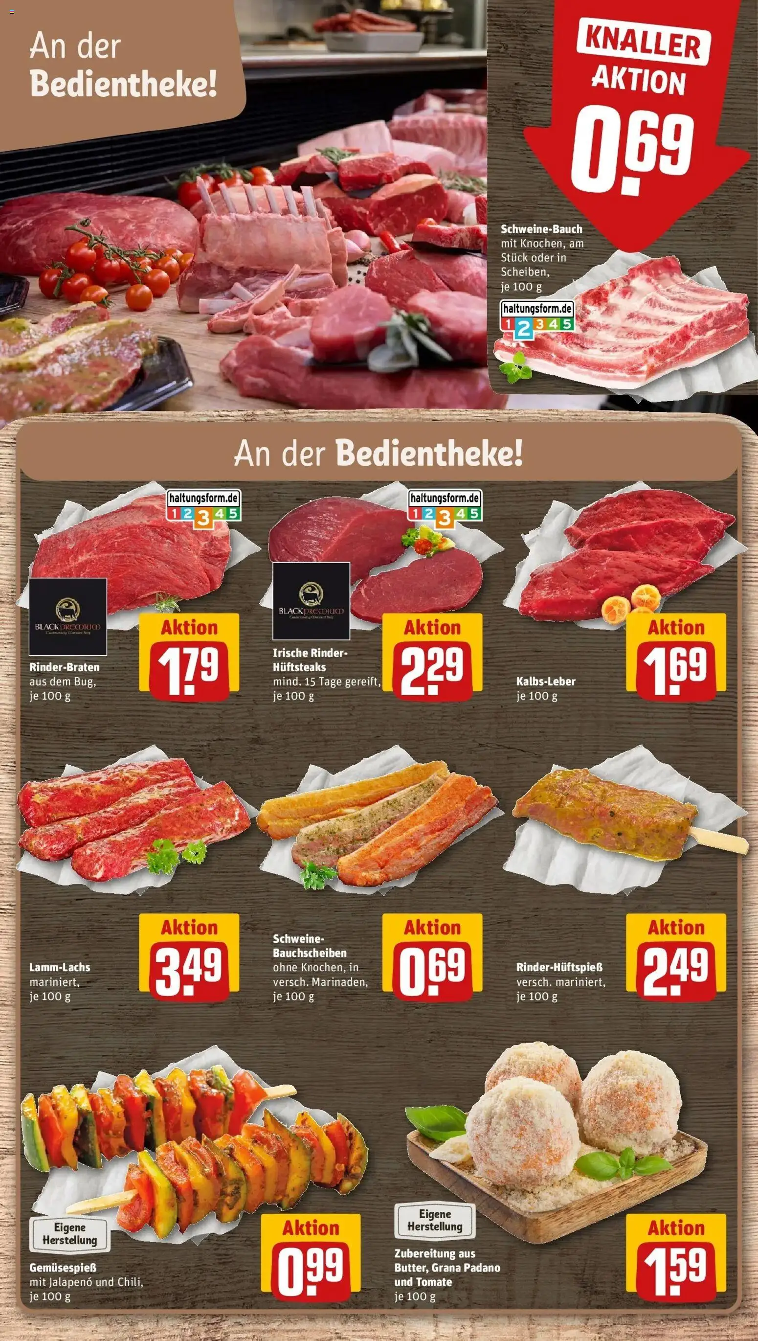 REWE Prospekt ab 17.08.2026 zum Blättern » Angebote | Seite: 10 | Produkte: Rinderbraten, Grana Padano, Schweinebauch, Kalbsleber