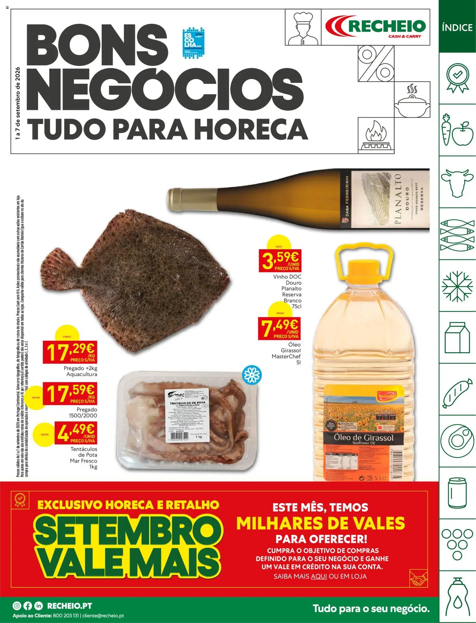 Recheio Horeca │ válido de 01/09/2026 | Página: 1 | Produtos: Vinho branco, Óleo de girassol, Óleo, Vinho