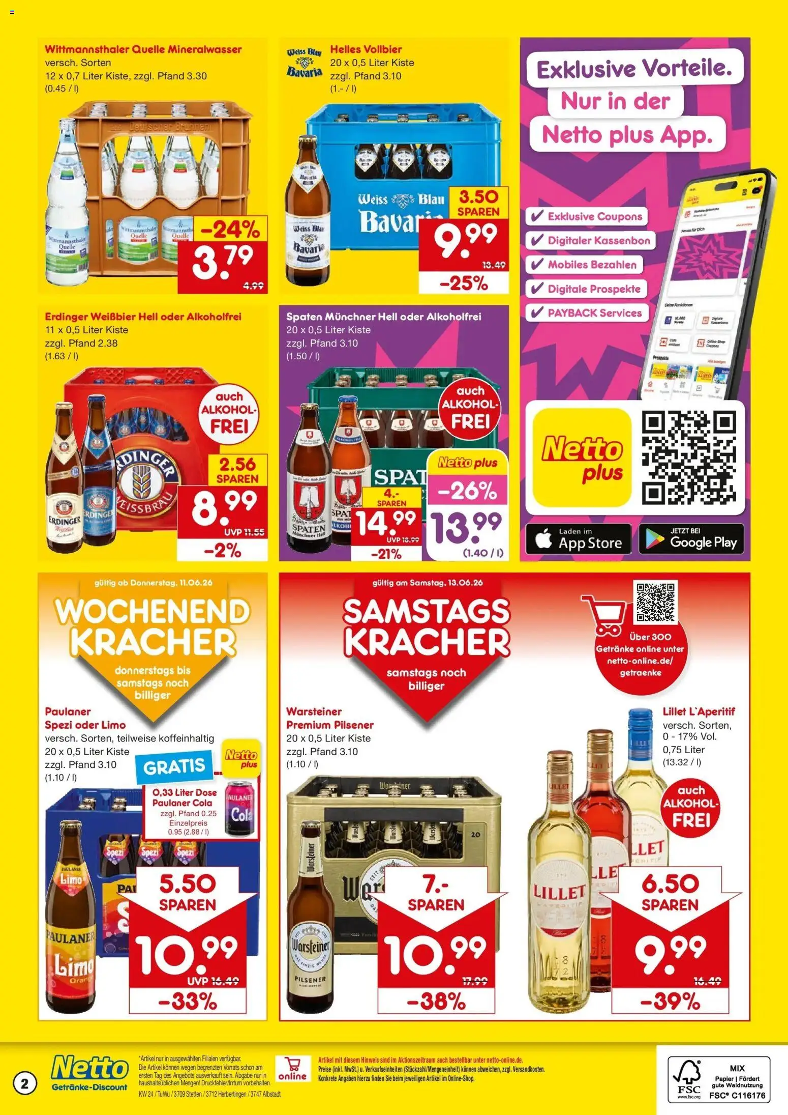 Netto Marken-Discount Prospekt Albstadt-Onstmettingen – gültig ab 08.06.2026 | Seite: 2 | Produkte: Erdinger, Weißbier, Lillet, Warsteiner