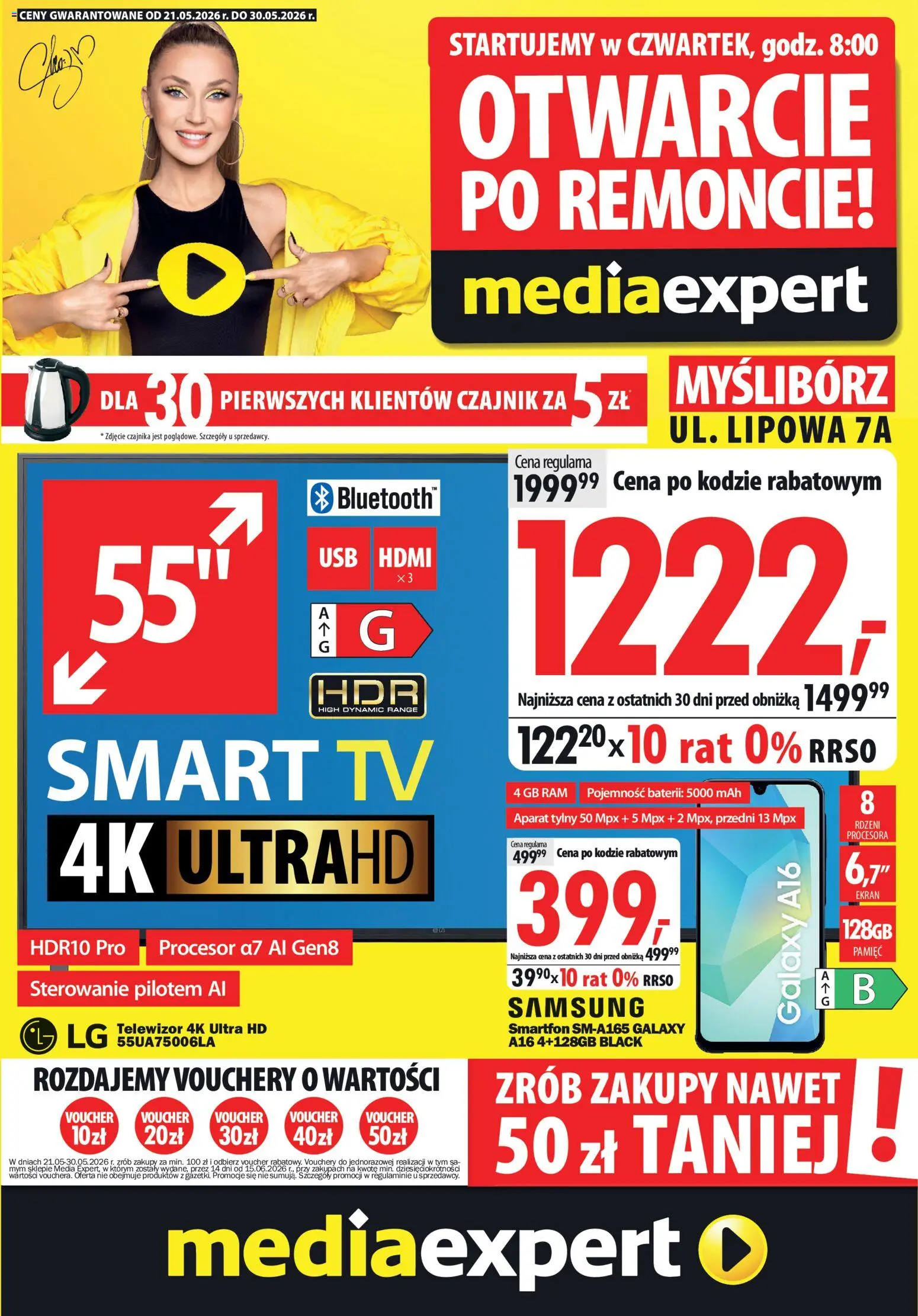Mediaexpert promocje - Otwarcie po remoncie Myślibórz od 21.05.2026 | Strona: 1 | Produkty: Smartfon, Telewizor, Czajnik