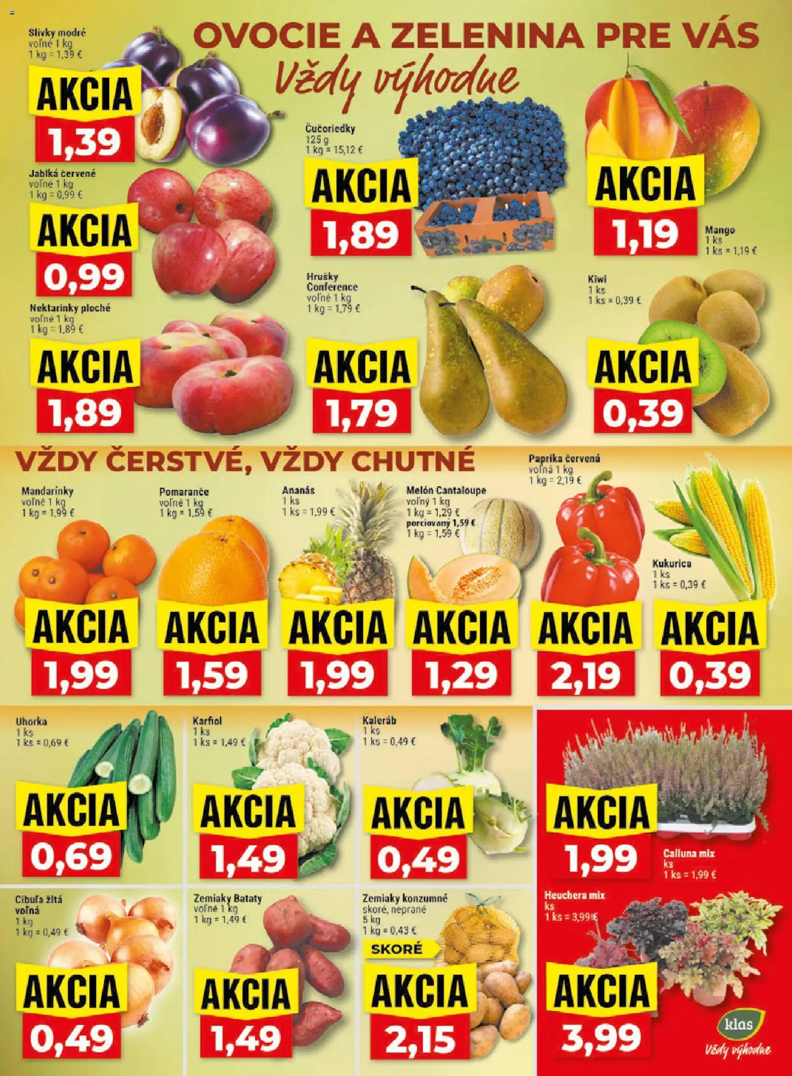 Nové Klas akcie – leták je platný od 14.09.2026 | Strana: 3 | Produkty: Nektárinky, Zemiaky, Melón, Slivky
