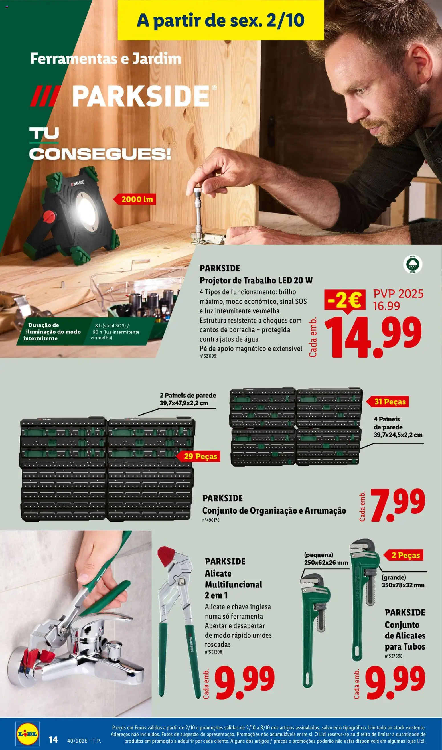 Lidl Promoções Fim de Semana │ válido de 28/09/2026 | Página: 14 | Produtos: Agua, Alicate, Chave inglesa, Projetor