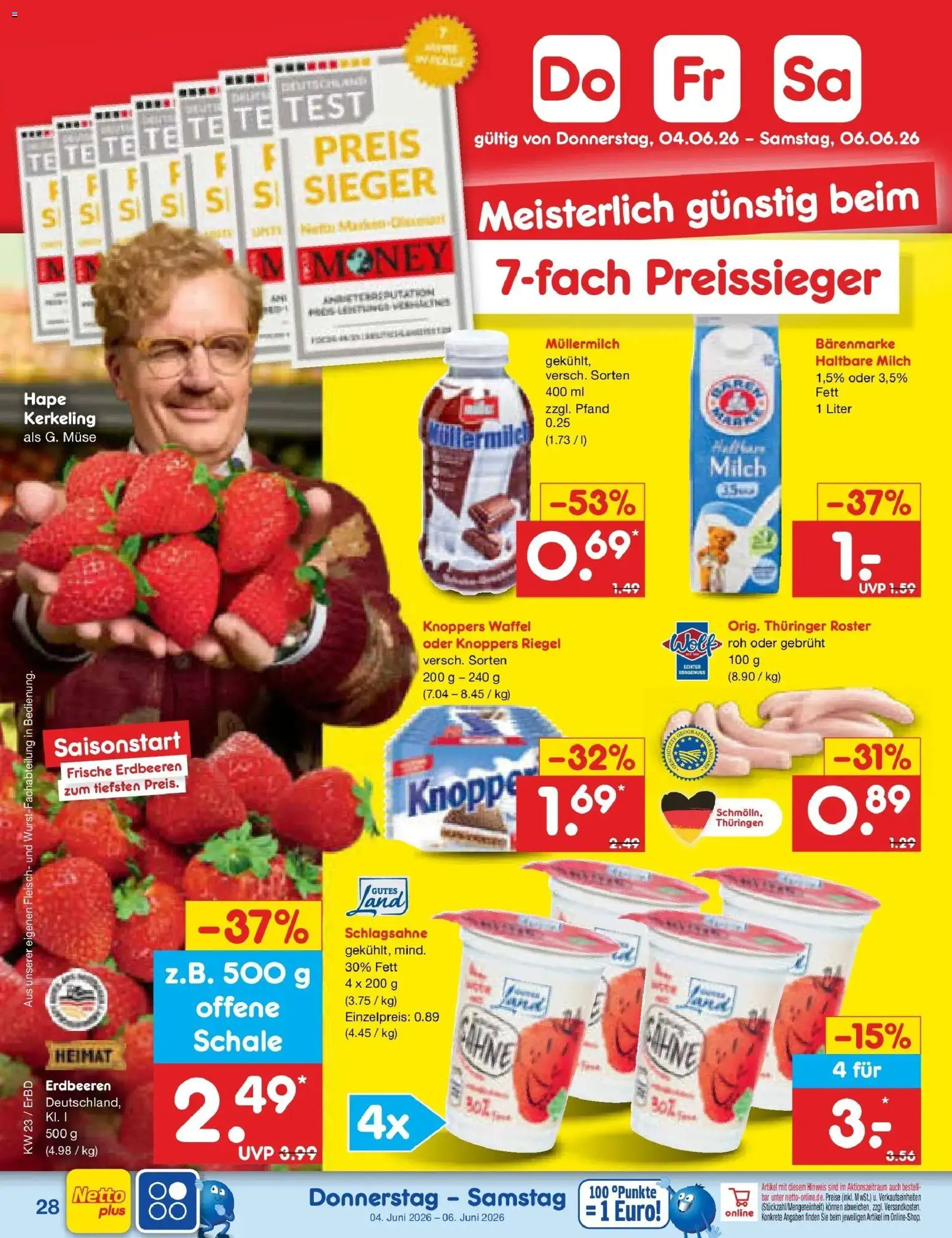 Netto Marken-Discount Prospekt Weimar – gültig ab 01.06.2026 | Seite: 42 | Produkte: Schlagsahne, Haltbare milch, Knoppers, Fleisch