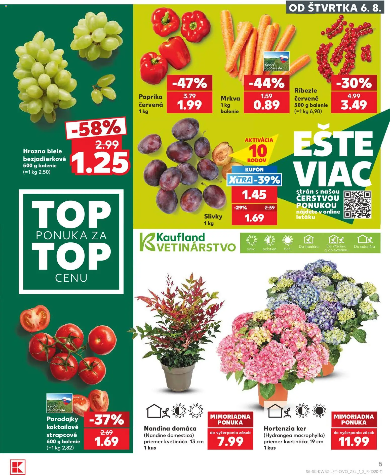 Nové Kaufland akcie – leták je platný od 06.08.2026 | Strana: 5 | Produkty: Ríbezle, Paradajky, Slivky, Hrozno