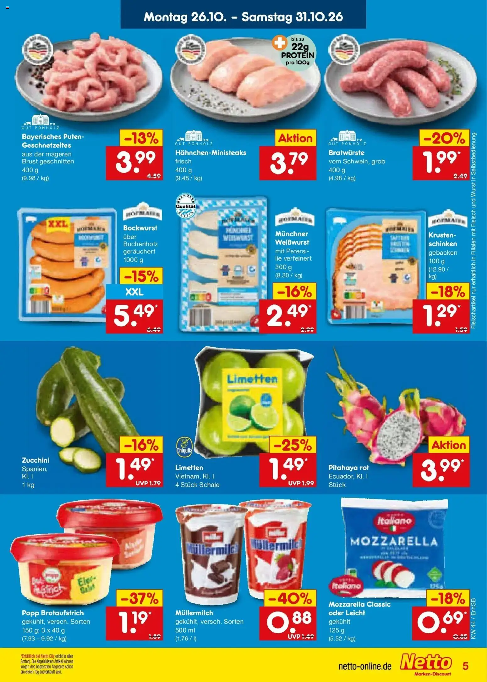 Netto Marken-Discount Prospekt München – gültig ab 26.10.2026 | Seite: 7 | Produkte: Mozzarella, Weißwurst, Müllermilch, Zucchini