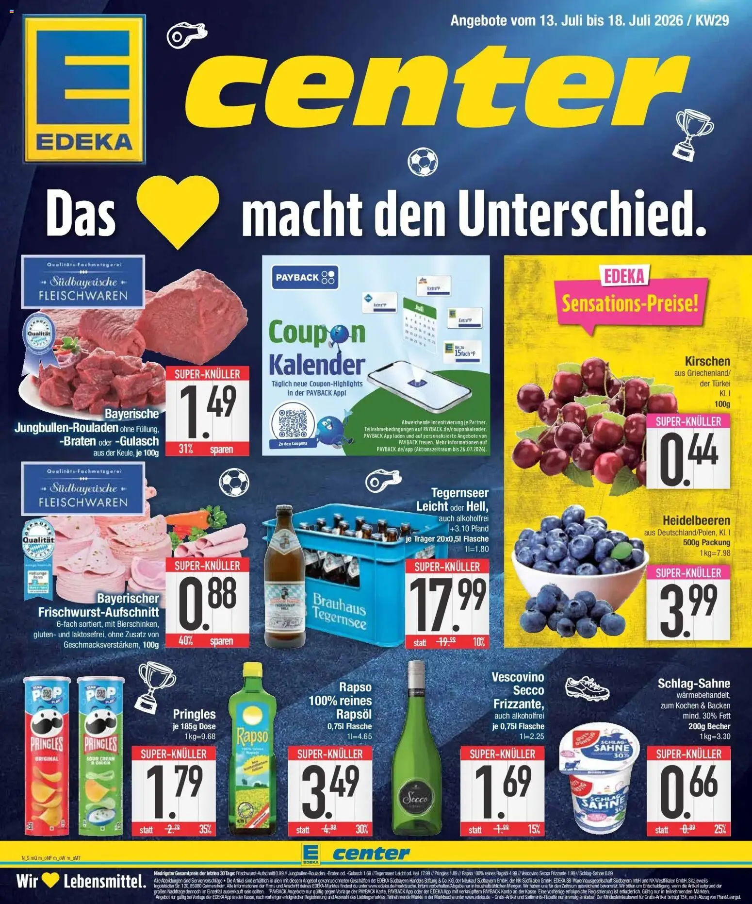E center Prospekt Neuburg An Der Donau – gültig ab 13.07.2026 | Seite: 1 | Produkte: Schlagsahne, Rapsöl, Kirschen, Sahne