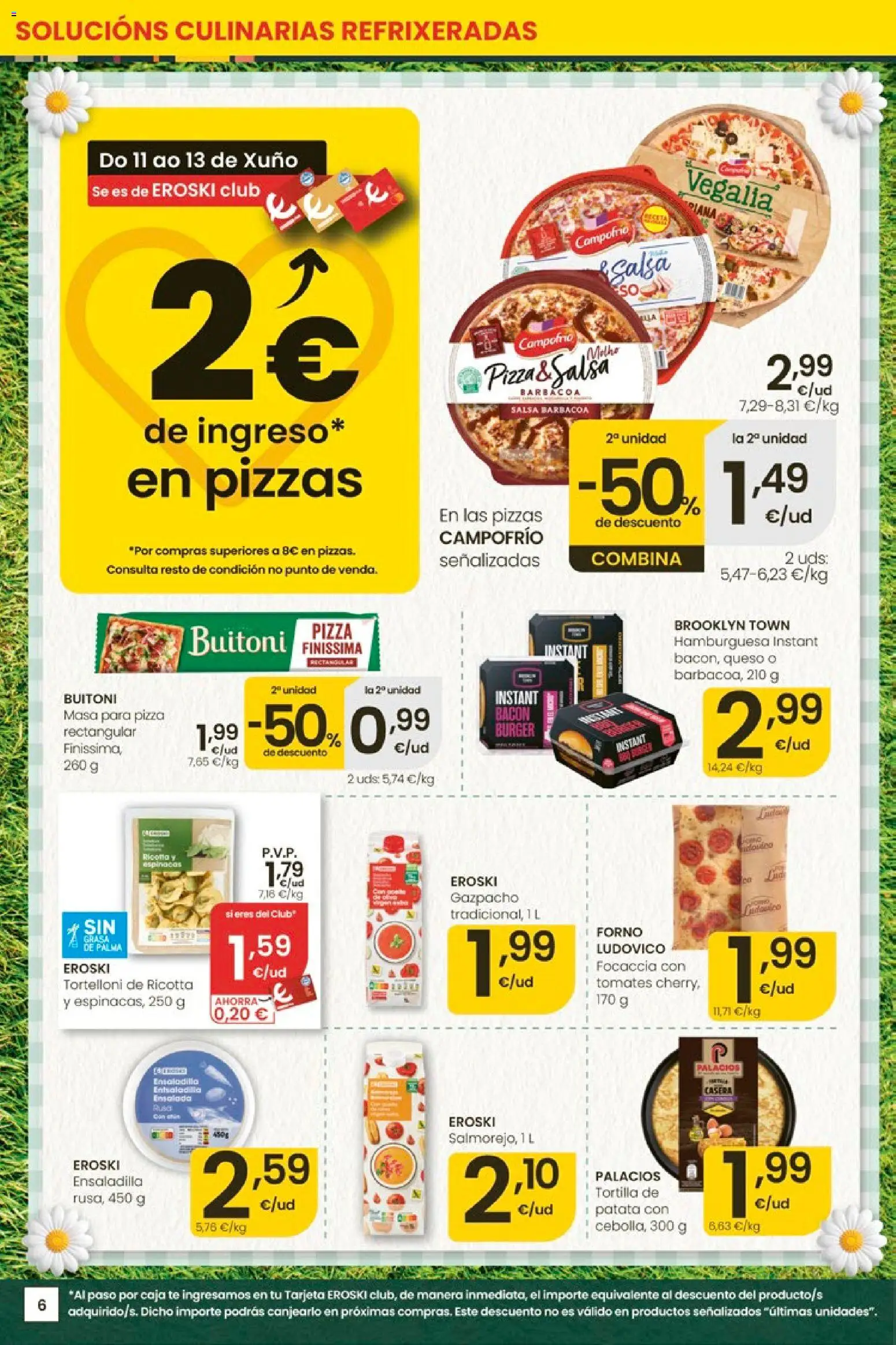 Eroski Ofertóns de verán │ válido desde el 11.06.2026 | Página: 6 | Productos: Queso, Pizza, Tomates, Gazpacho