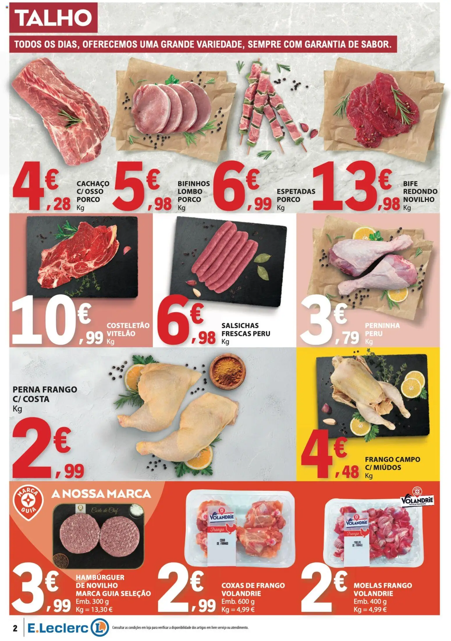 E.Leclerc folheto │ válido de 20/08/2026 | Página: 2 | Produtos: Frango, Hambúrguer, Coxas de frango, Salsichas